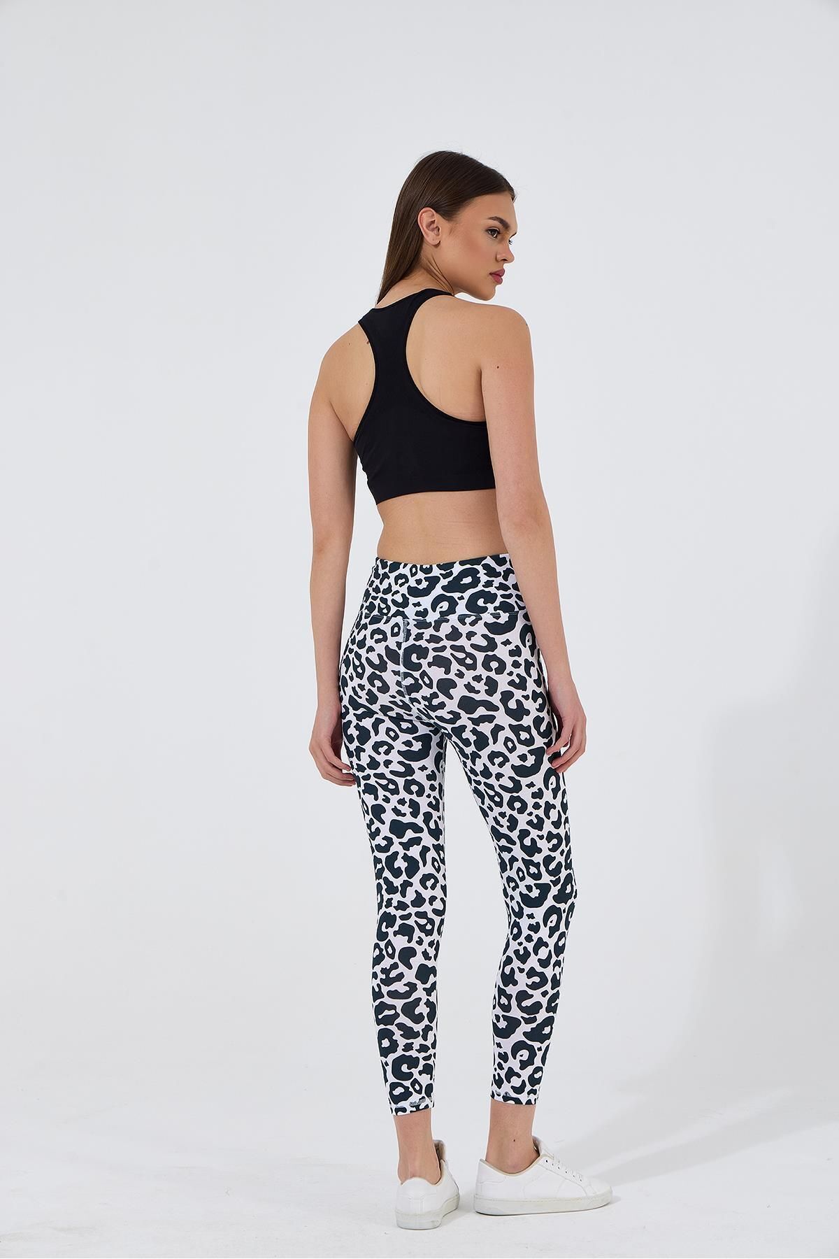 Polo State-Jambiere de damă cu talie înaltă din lycra cu model leopard - alb 5