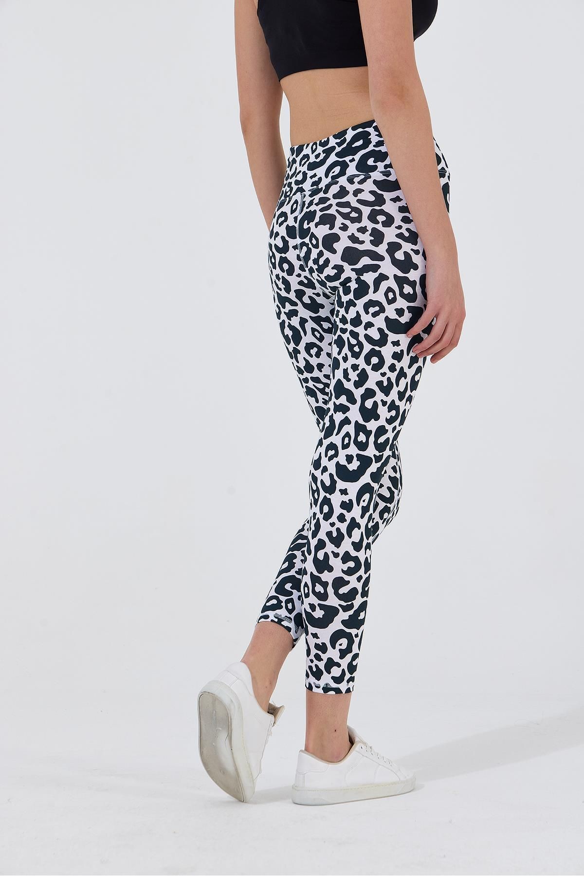 Polo State-Jambiere de damă cu talie înaltă din lycra cu model leopard - alb 4