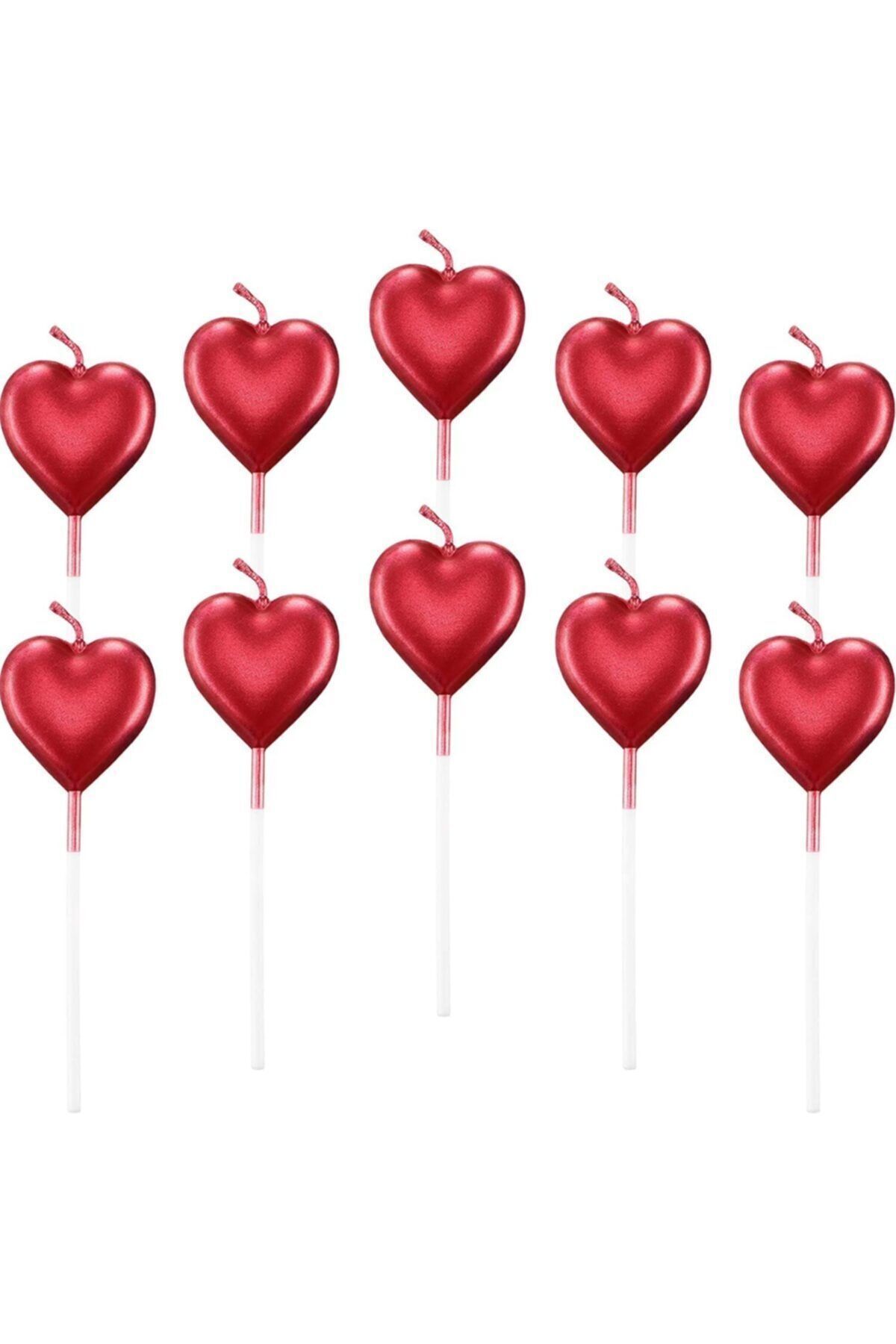 parti sürprizi Kırmızı Kalp Metalik Mum 4 Adet