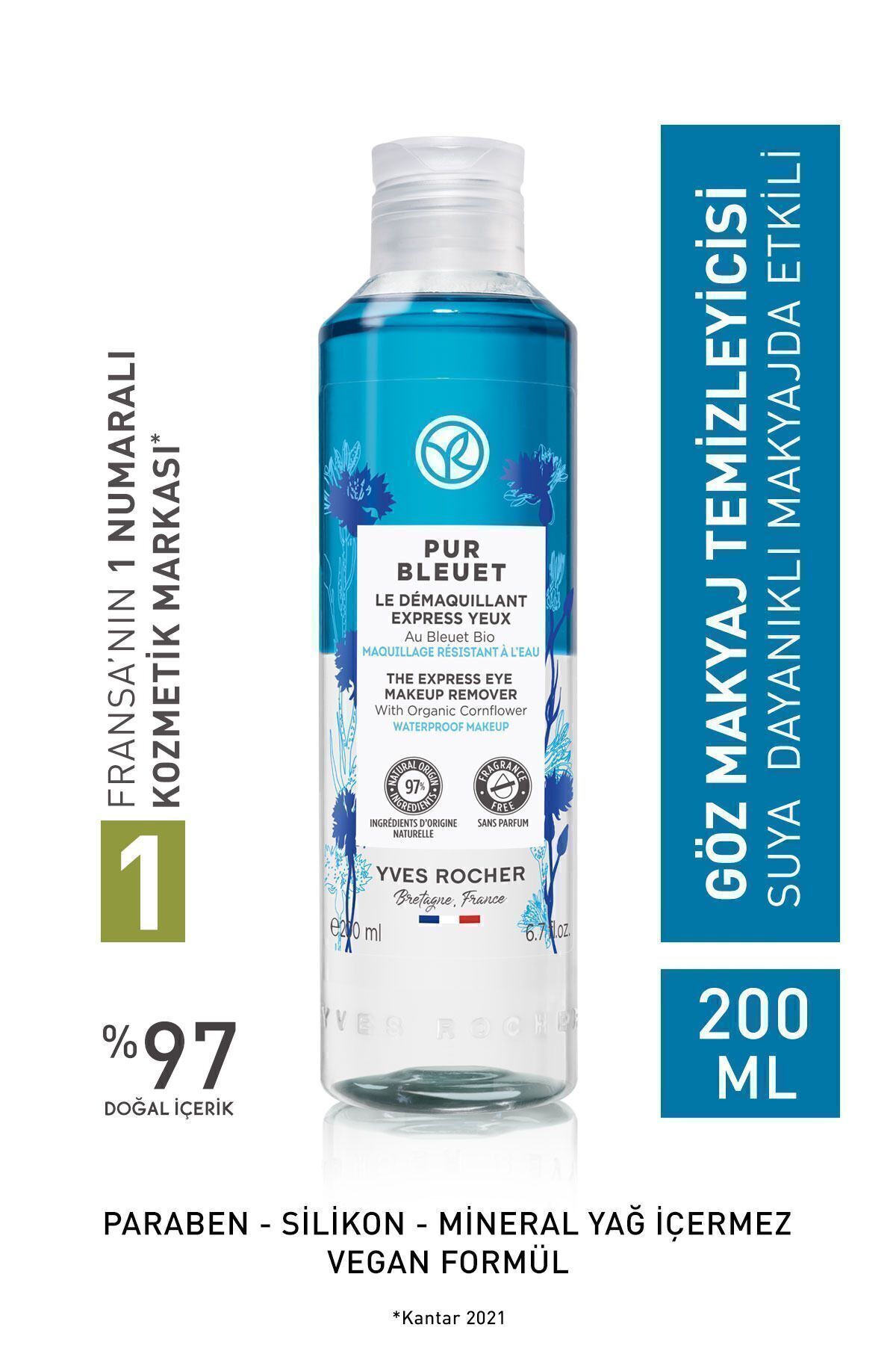 Yves Rocher Suya Dayanıklı/yoğun Makyaja Özel Pur Bleuet Göz Makyaj Temizleyici- 200 ml + Isana Disk Pamuk