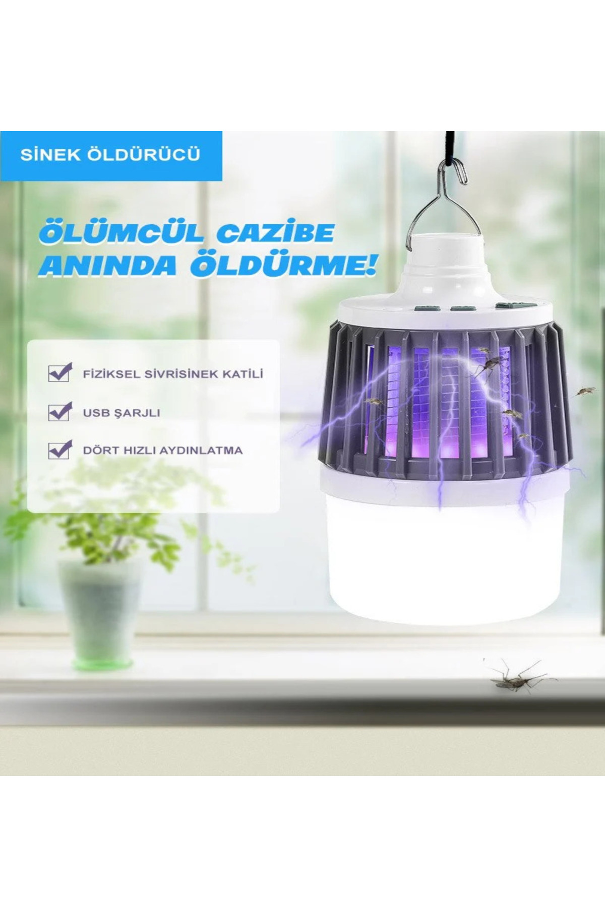 Rechargeable Fly And Mosquito Killer Uv Light 5 Mode Usb Fly Killer Camping Lamp-Flashlight