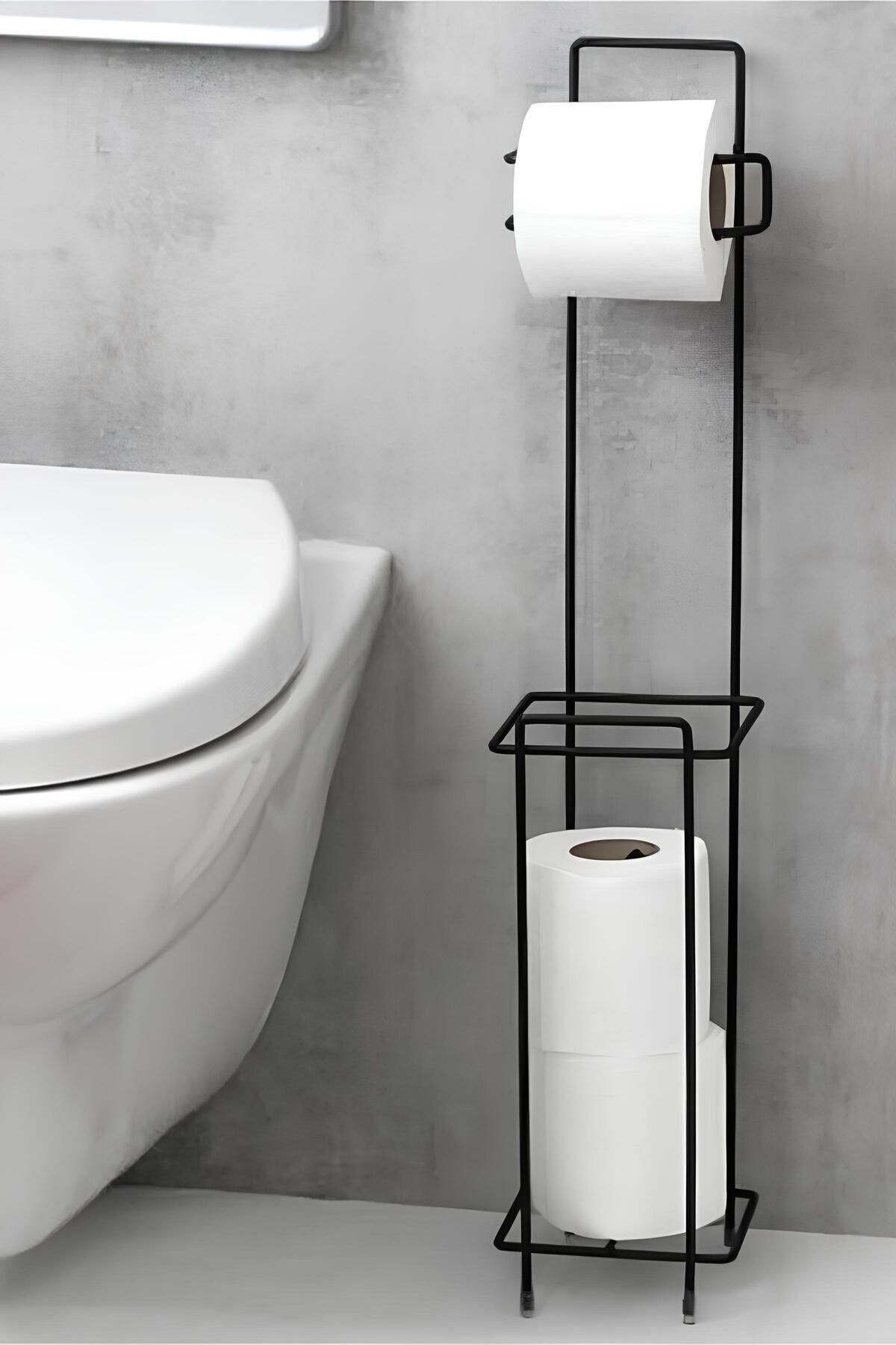 Wc Banyo Tuvalet Ayaklı Kağıtlık Yedekli Tuvalet Kağıtlığı Mat Siyah Vc