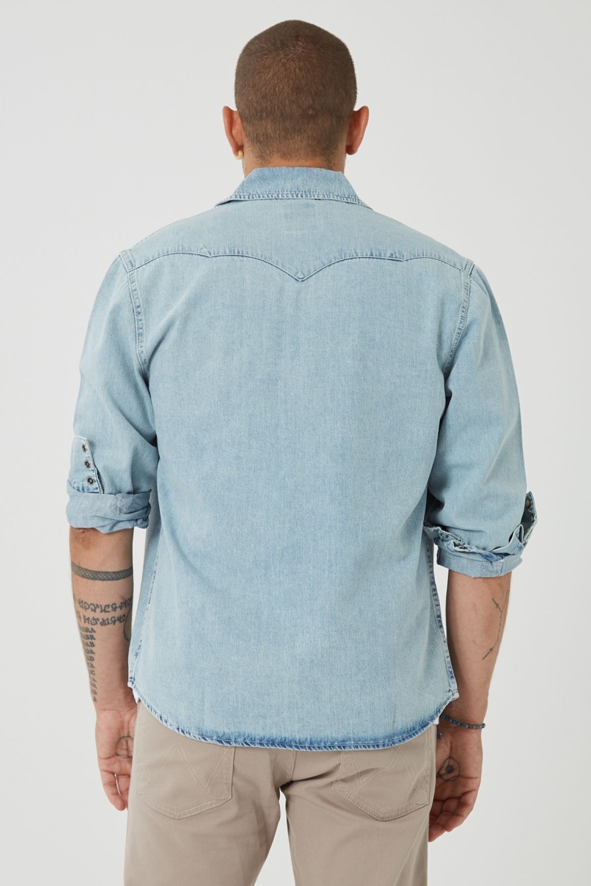 پیراهن / بلوز دکمه دار آبی مردانه جین ژان به طور منظم و معمولی مناسب Wrangler