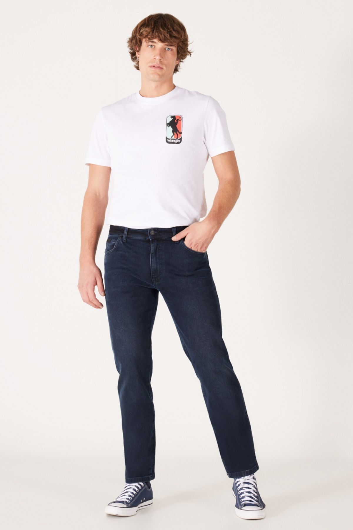 شلوار جین آبی مردانه با انعطاف پذیر تیره به طور منظم مناسب کمر Wrangler
