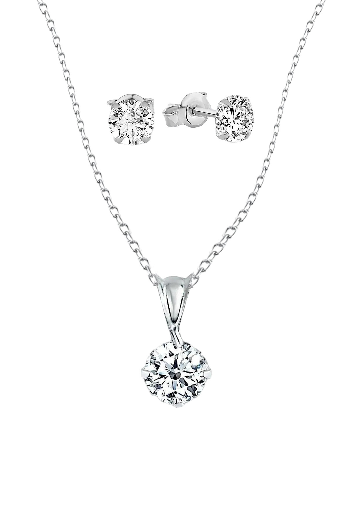 jelux silver Gümüş 925 Ayar 6*6 Mm Premium Star Kesim Zirkon Taşlı İkili Set