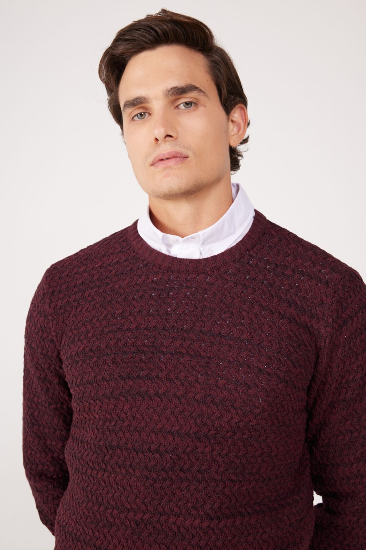 WRANGLER Regular Fit Normal Kesim Bisiklet Yaka Bordo Triko Kazak görsel 3