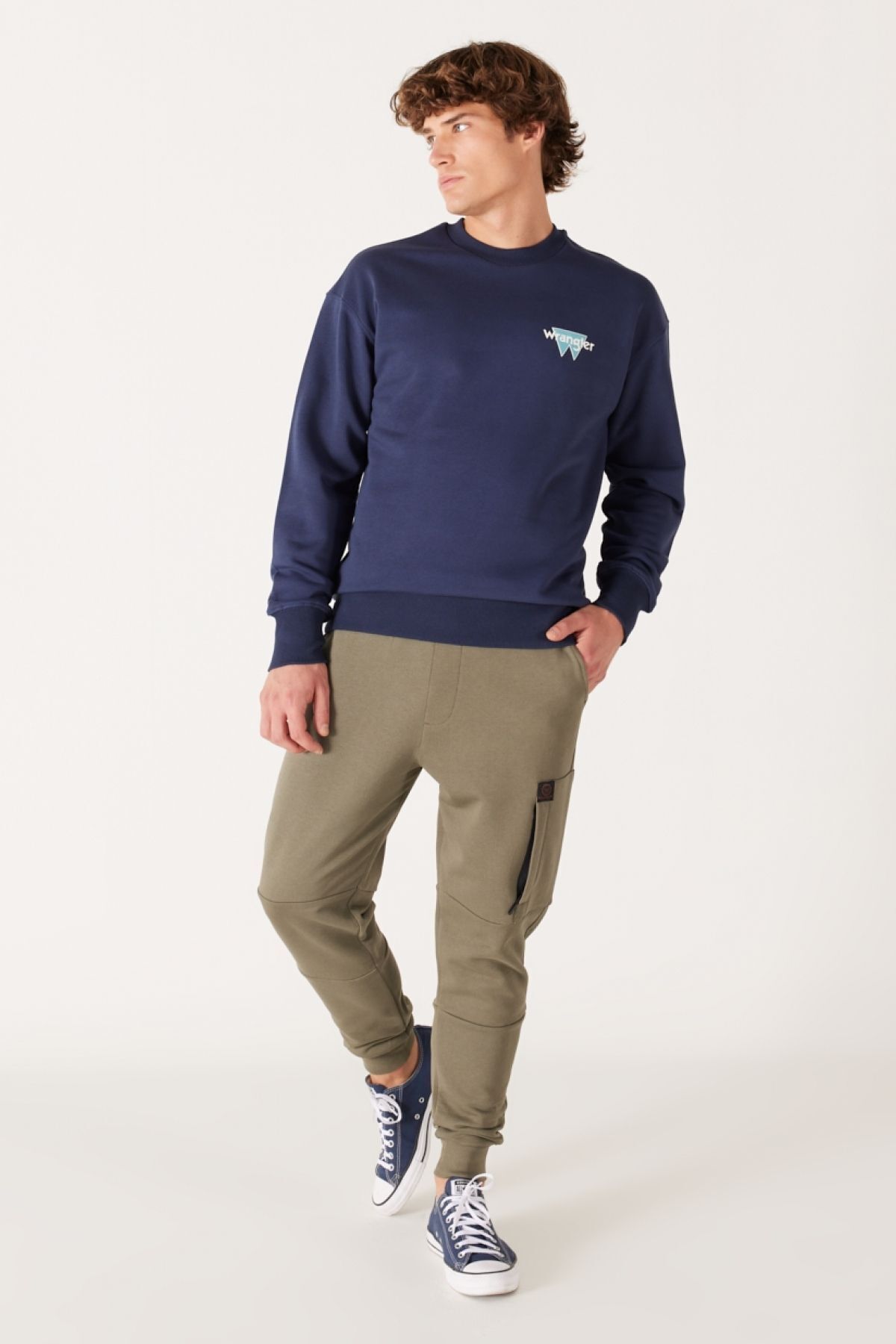 سویشرت آبی مردانه تناسب گشاد آرامش دوچرخه بریده شده توسط نیلی Wrangler
