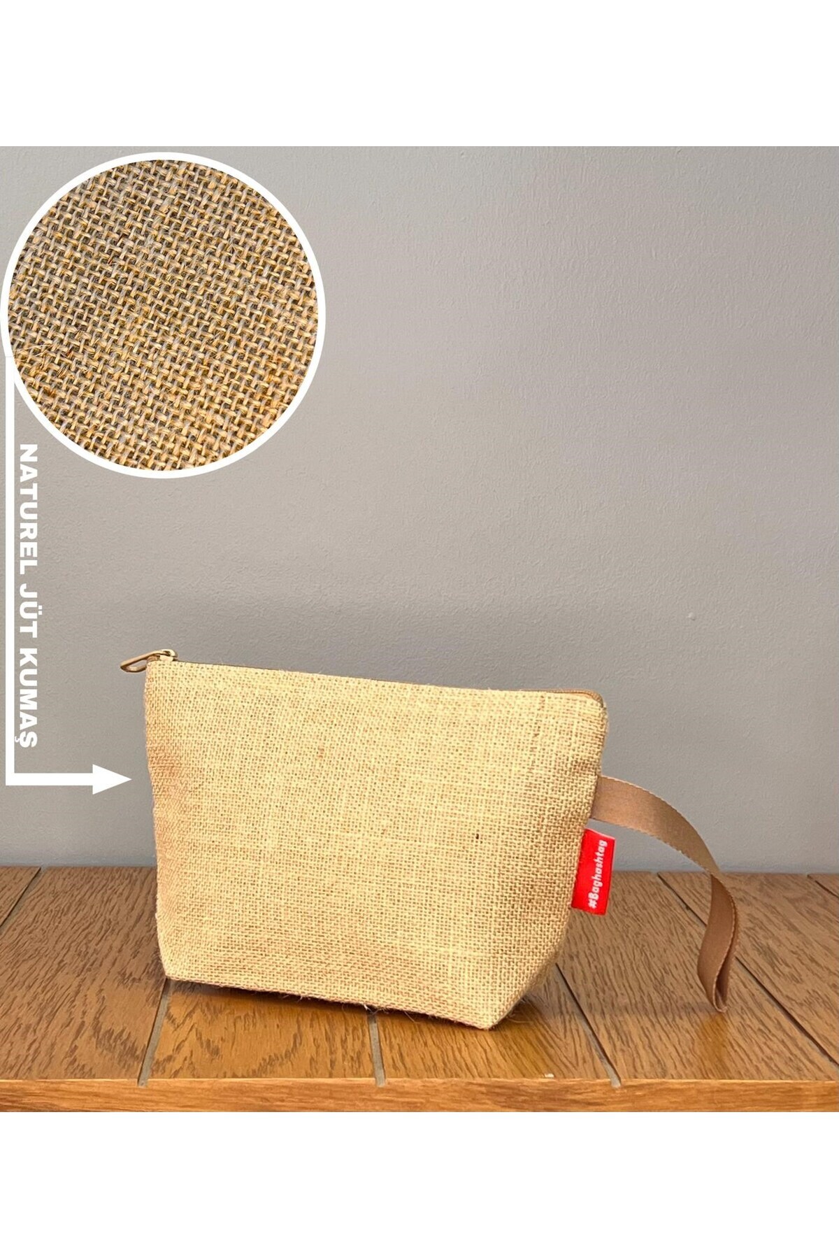 mybedesten El Çantası Natural Jüt Dokulu Fermuarlı