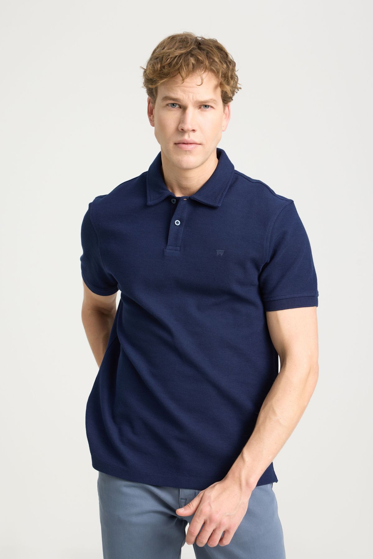 تی شرت یقه پولو آبی مردانه به طور منظم مناسب و معمولی برش طبیعی چوگان T shirt Wrangler