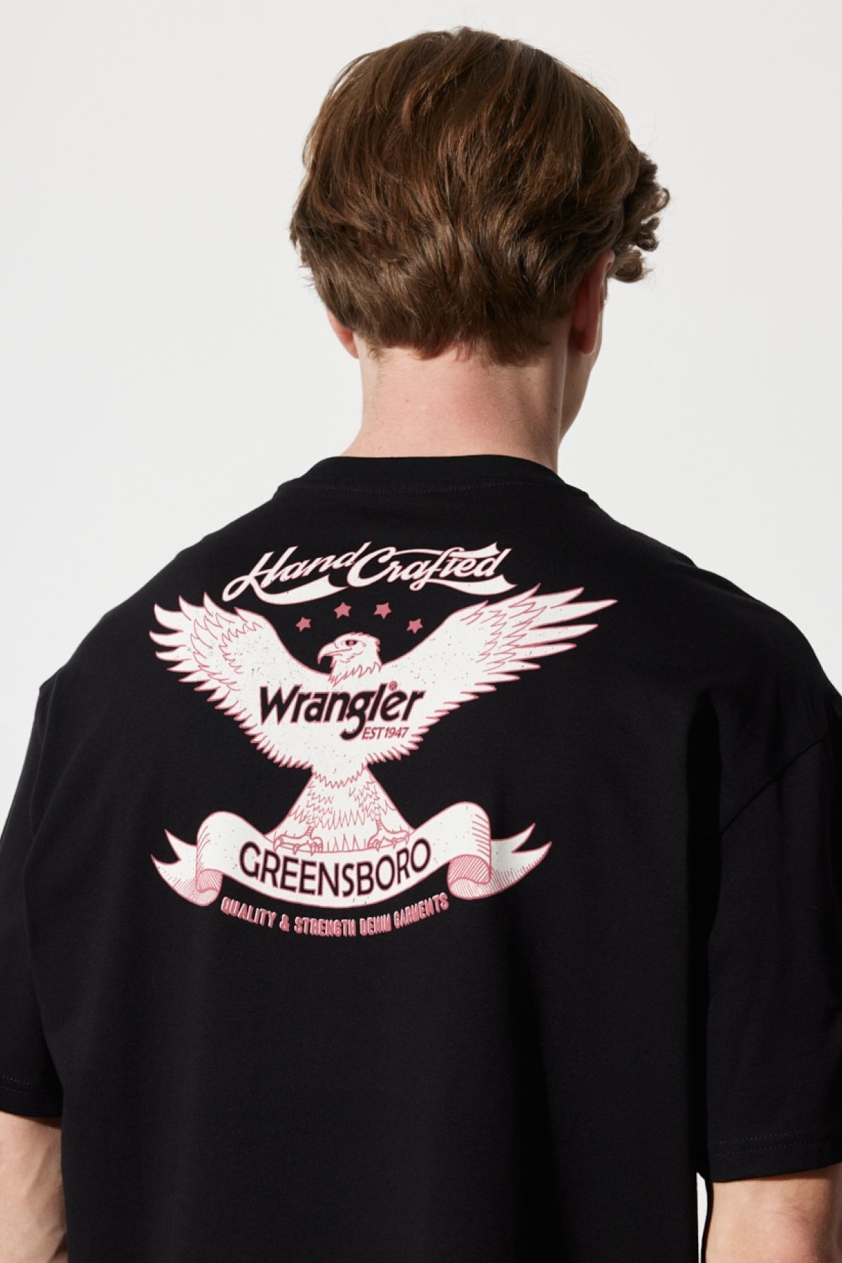 تی شرت مشکی مردانه یقه دوچرخه بریده شده آرام و شل 100 ٪ پیراهن سیاه پنبه Wrangler