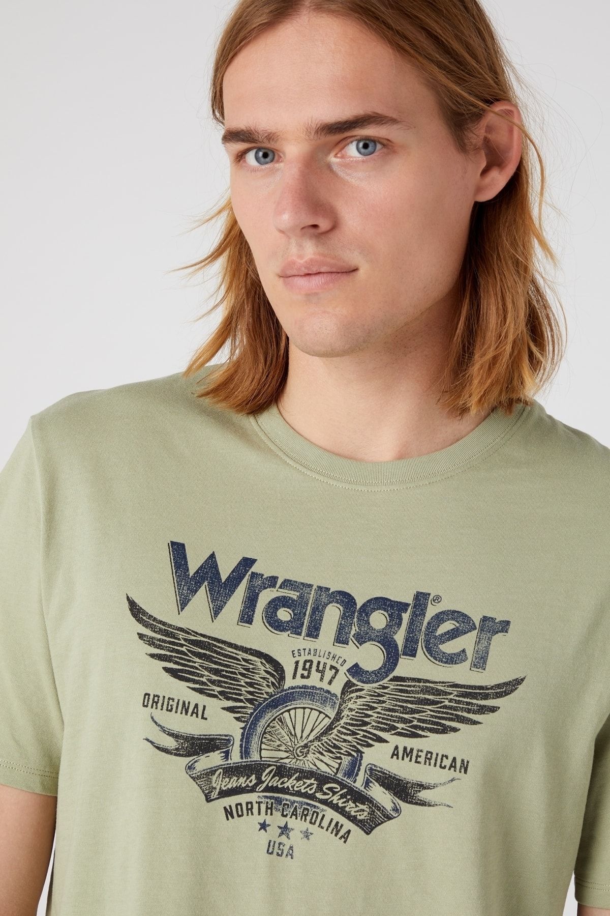 تی شرت معمولی با یقه بژ یقه صد در صد نخی Wrangler