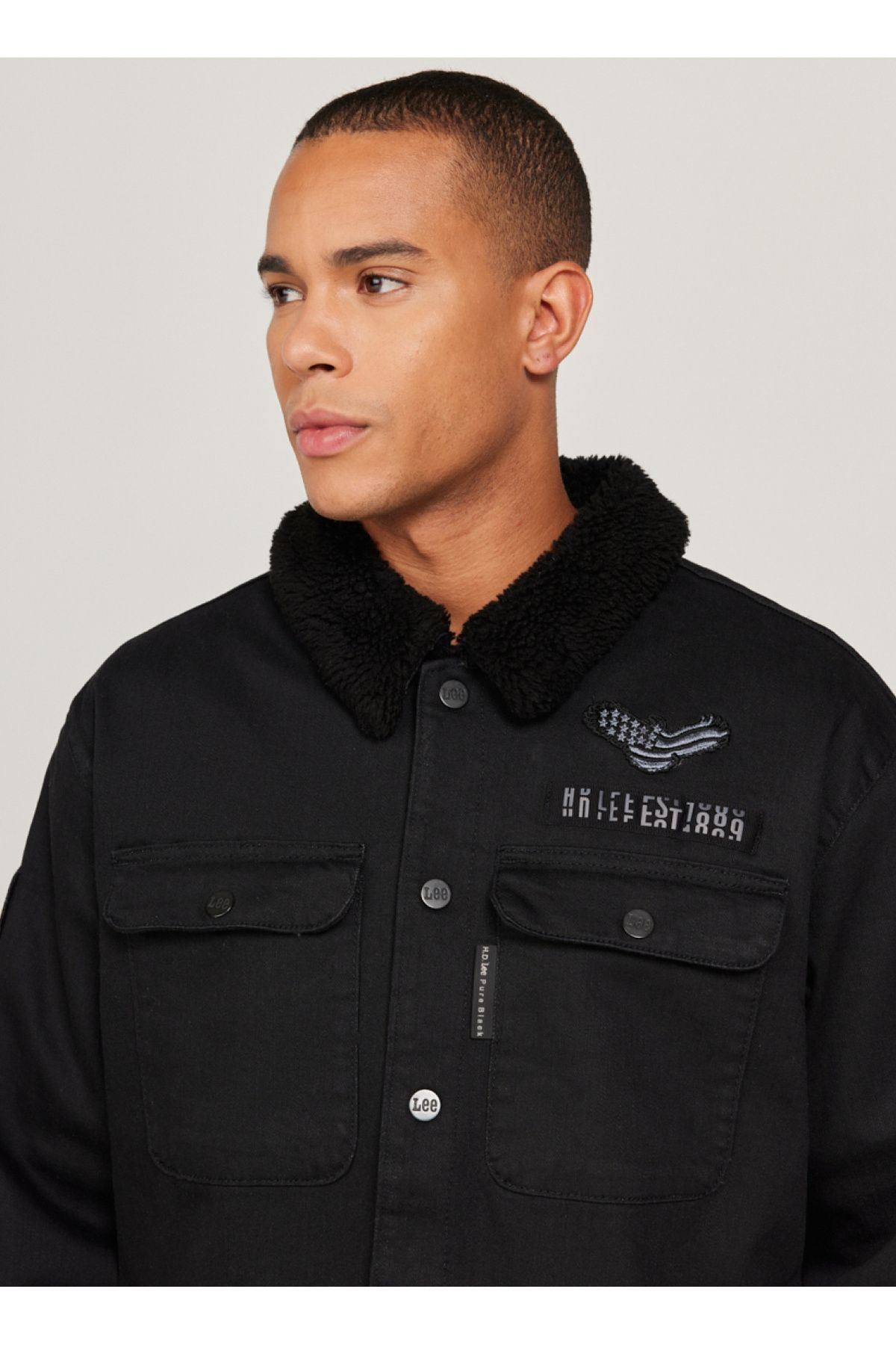 کت مشکی مردانه سیاه ژاکت جین L232095001 OUSSHIRT JEAN JACKET Lee