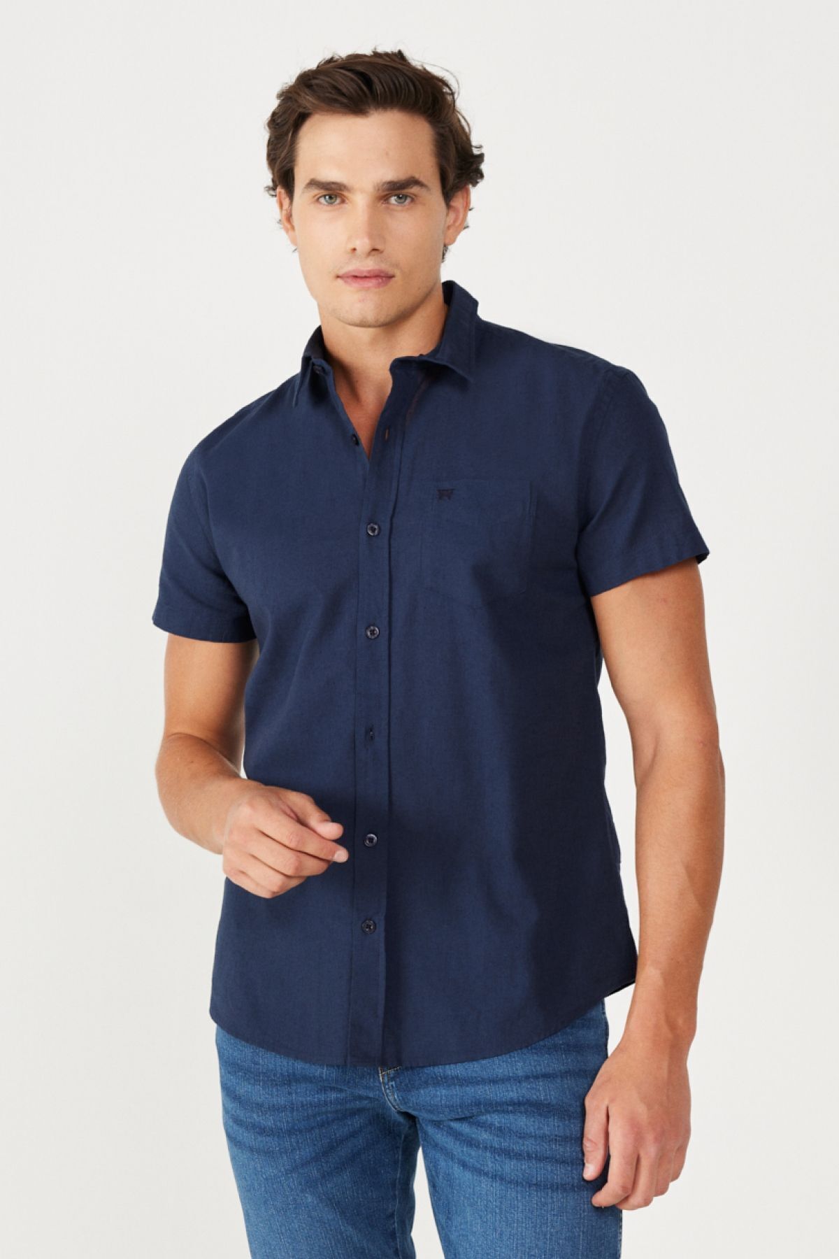 پیراهن / بلوز دکمه دار آبی مردانه به طور منظم مناسب معمولی برش 100 ٪ پنبه Wrangler