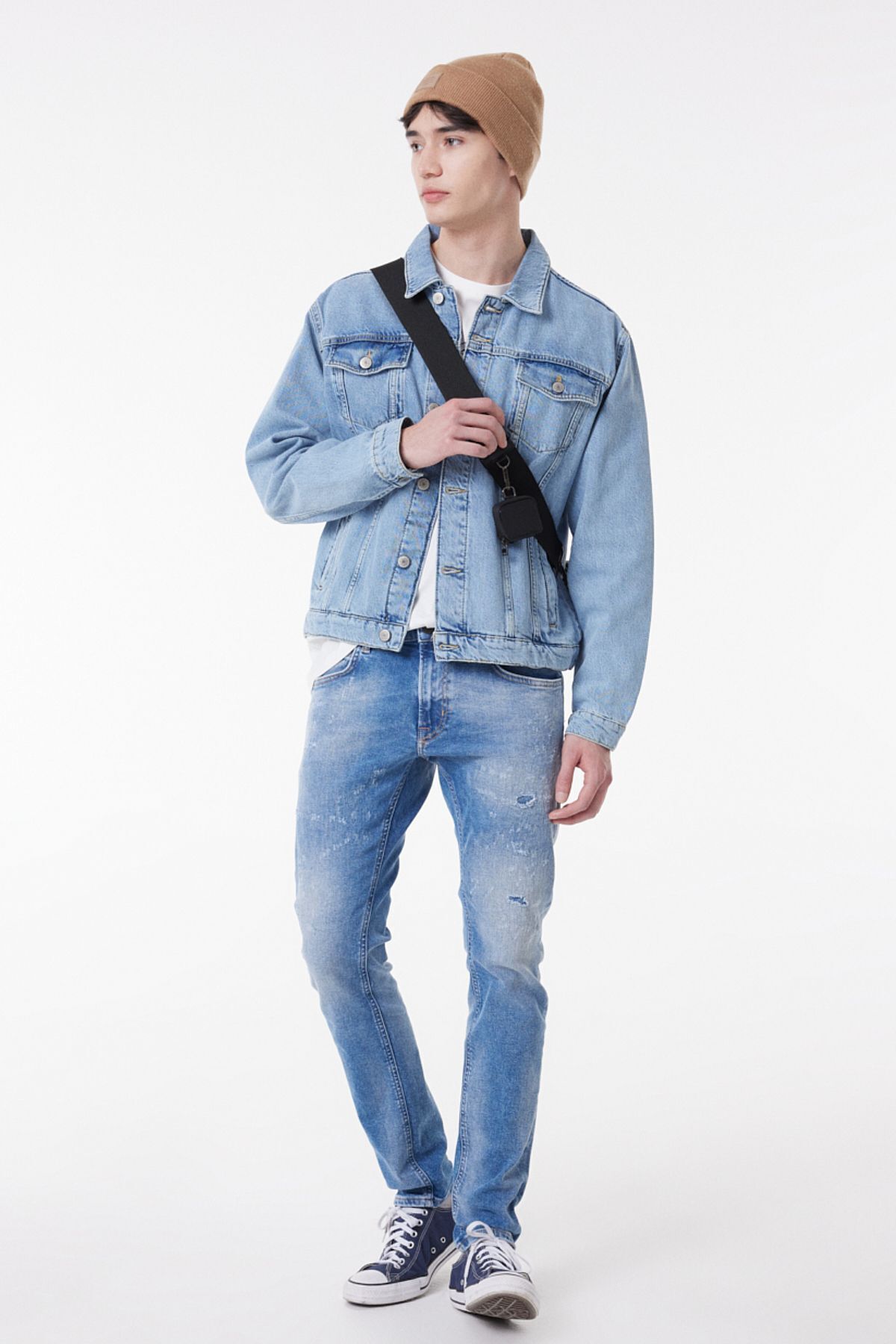 شلوار جین آبی مردانه کش دار Luke Slim Fit کمر کم روشن Lee