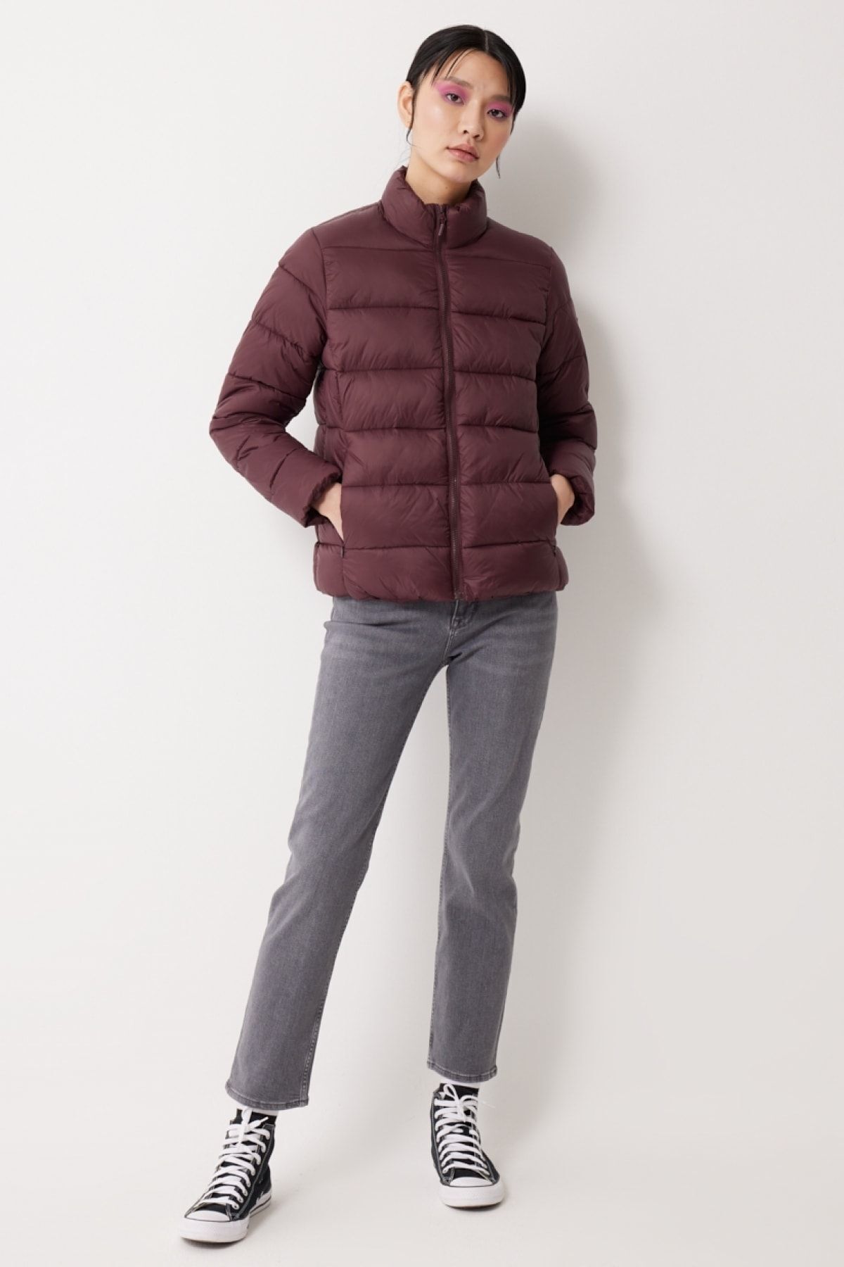 Lee  Regular Fit Normal Kesim Dik Yaka Mor Şişme Mont - Görsel 3