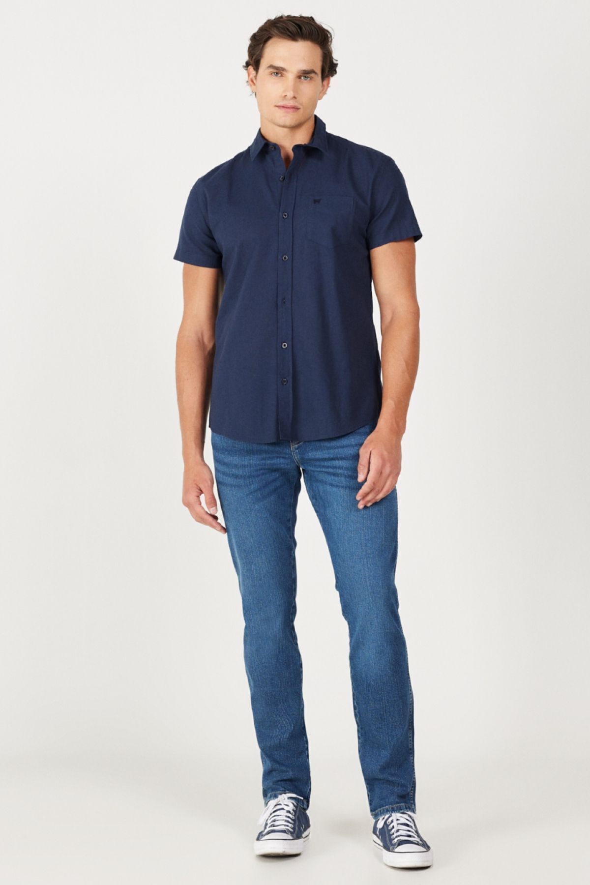 پیراهن / بلوز دکمه دار آبی مردانه به طور منظم مناسب معمولی برش 100 ٪ پنبه Wrangler