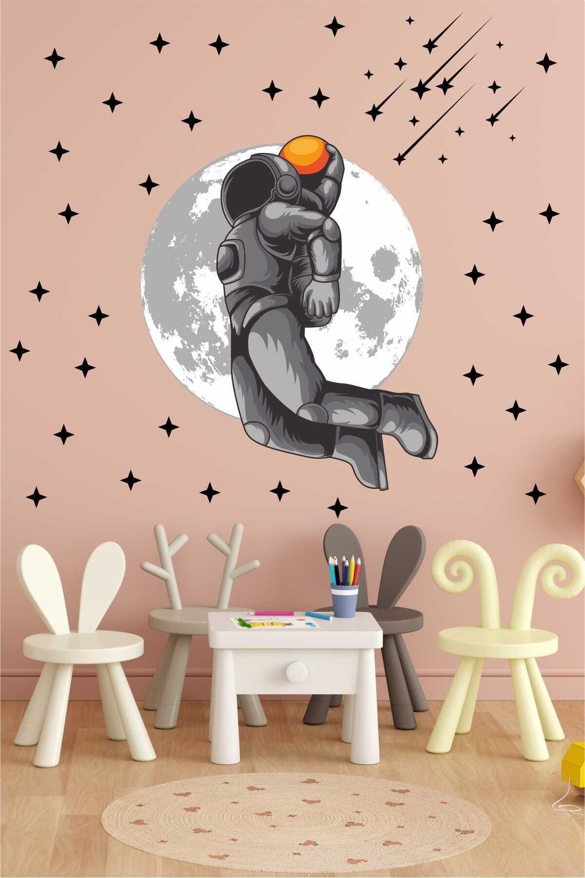 efekt reklam Uzayda Basketbol Oynayan Astronot Ve Yıldızlar Çocuk Bebek Odası Duvar Kağıdı Aksesuarları Stickerı fotoğrafı 2 (önizleme)