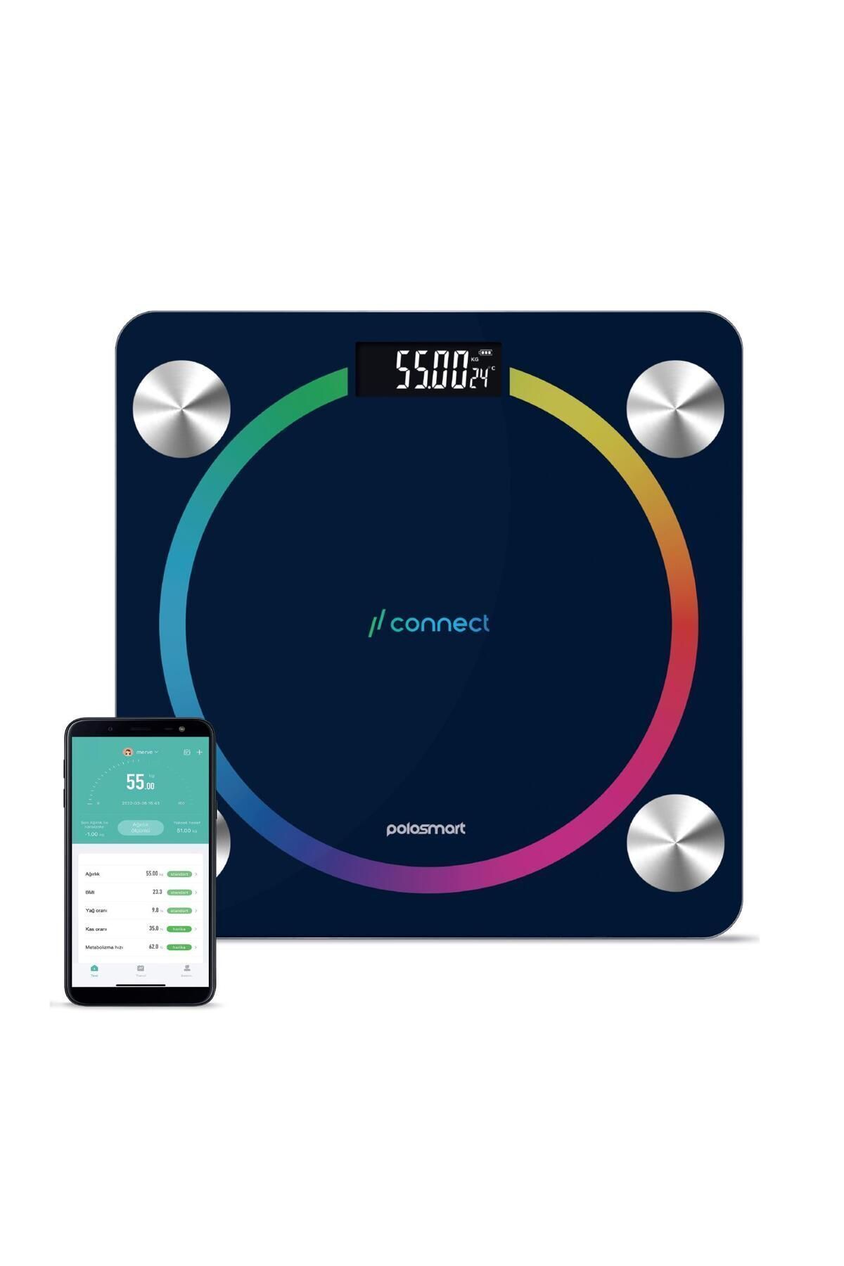 Polosmart PSC45 Pilli Bluetooth Vücut Analizli Yağ Kas Su Ölçer Hassas Akıllı Tartı Baskül Lacivert - Fiyatı, Yorumları