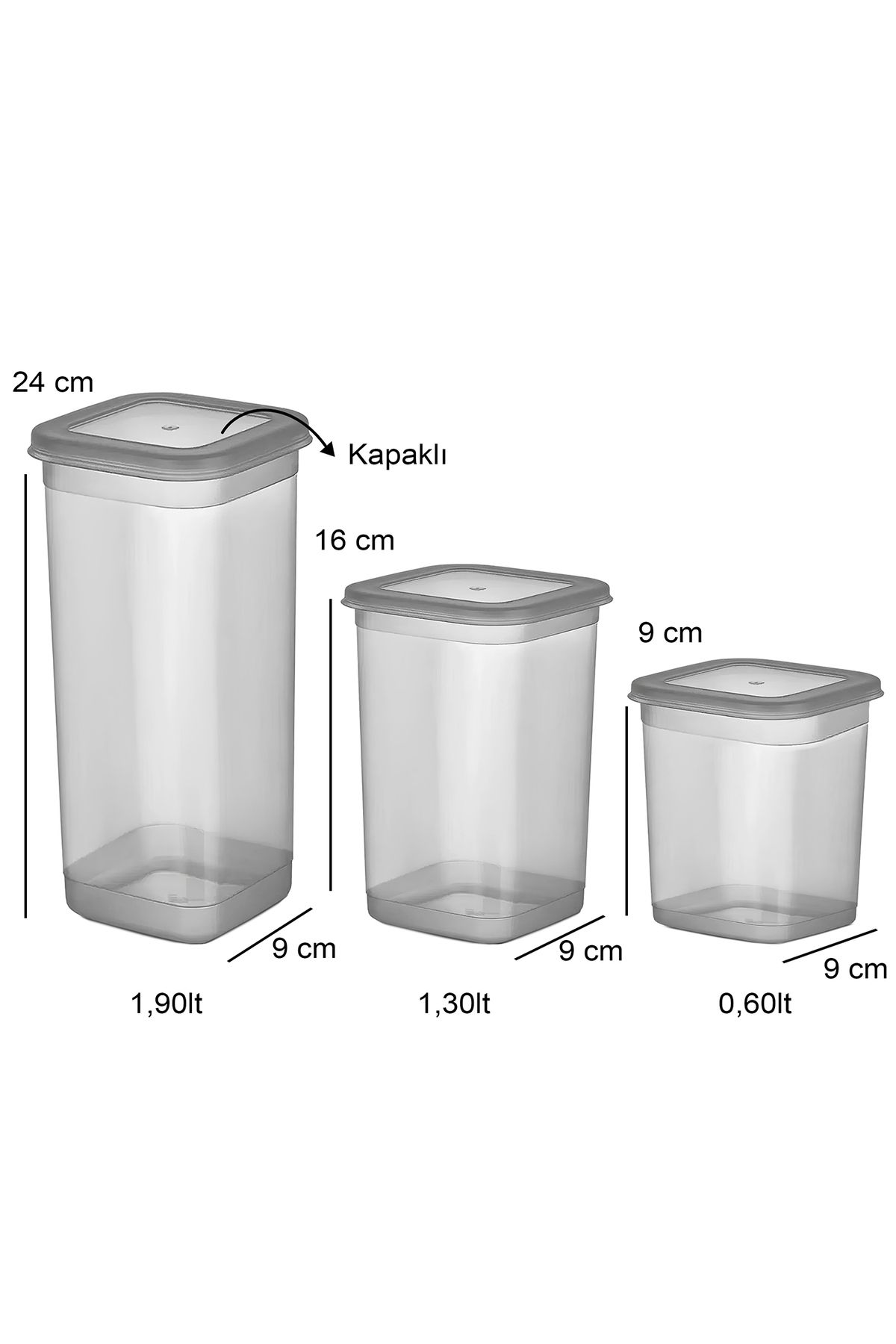 HOMİNG-Anthracite Set of 3 Homing - Multi-Purpose Organizer Storage Boxes with Lid 4