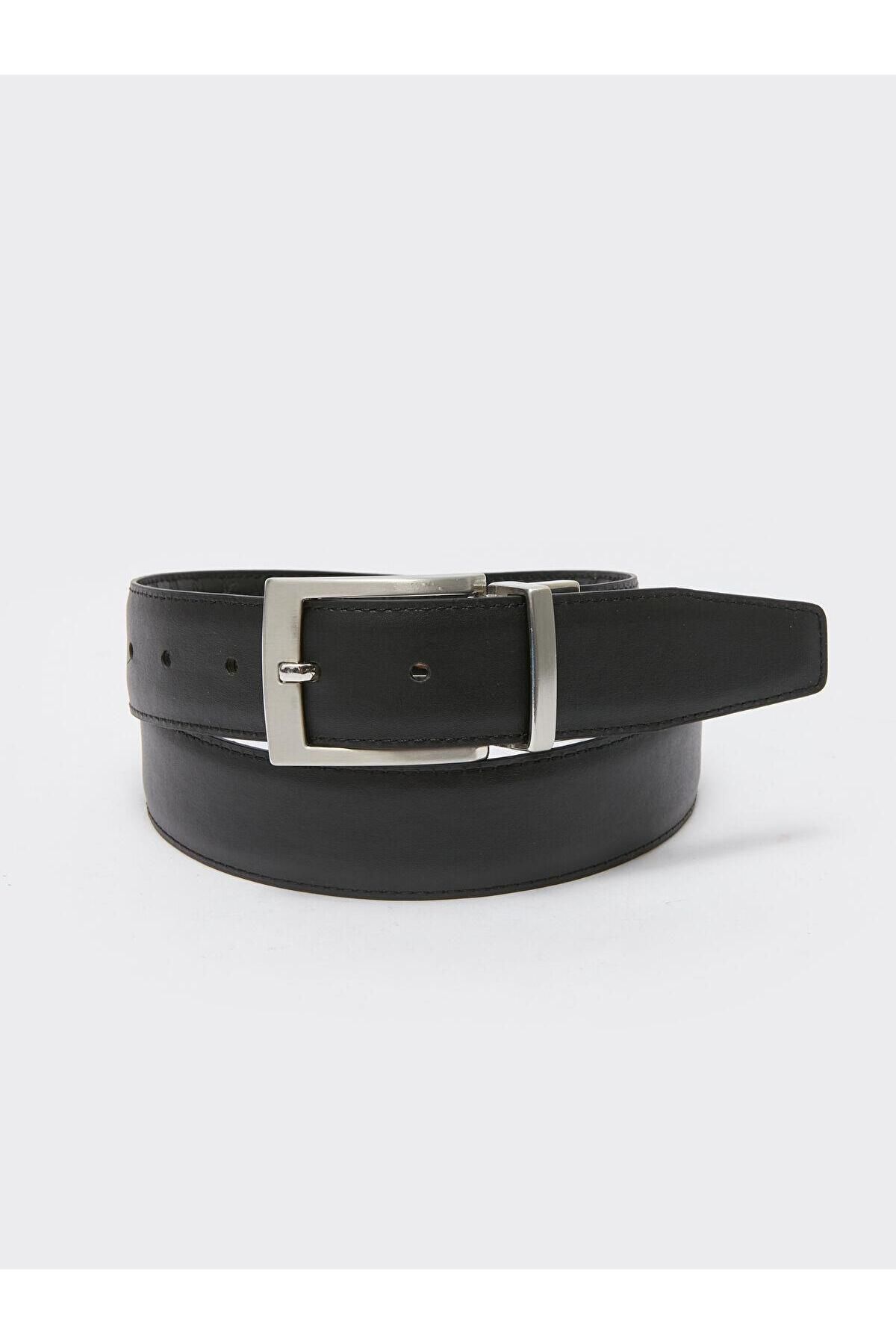 LCW ACCESSORIES کمربند مردانه چرم دو طرفه مشکی LC Waikiki