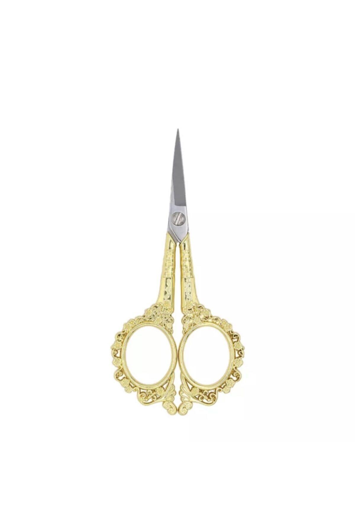 Genel Markalar Vintage Dikiş Nakış Söz Nişan Makası Çiçek Desenli Altın