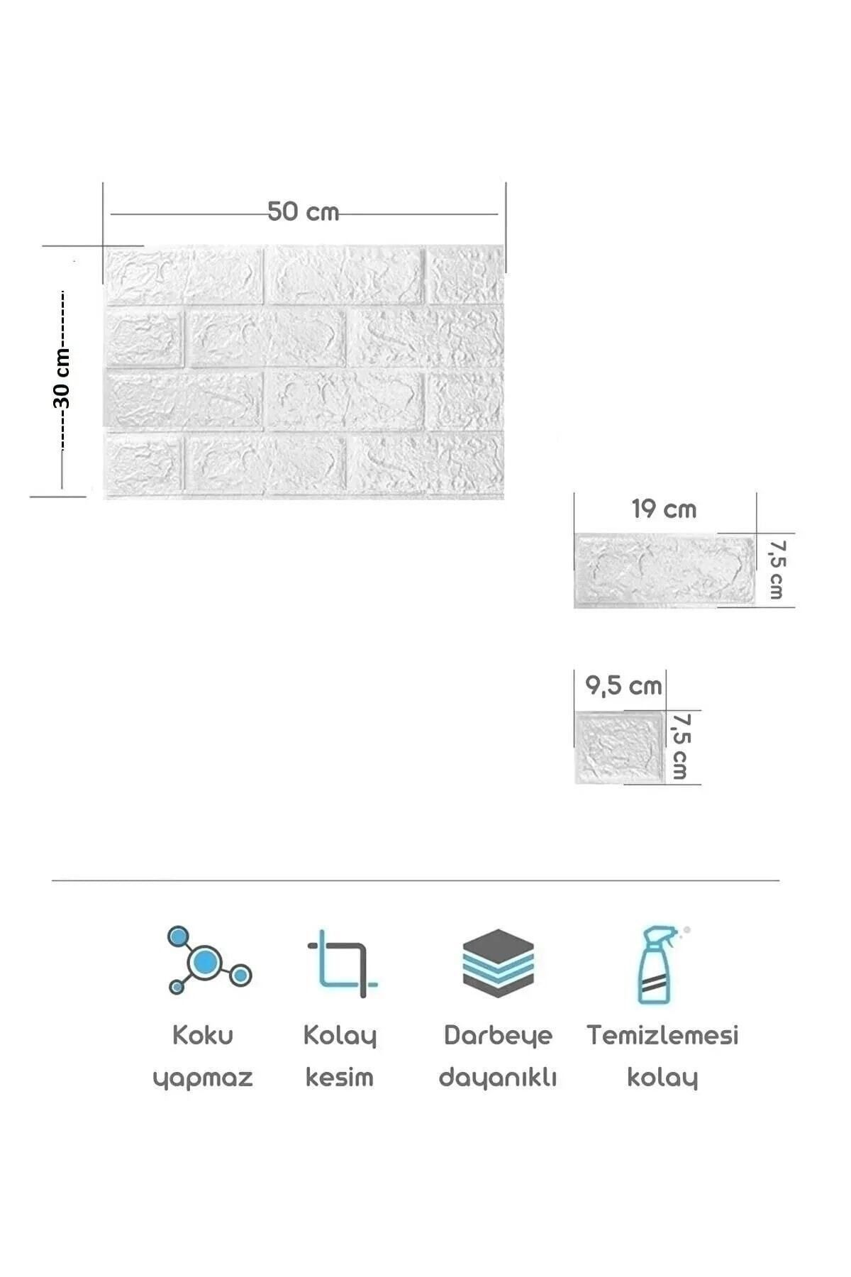 50 X 30 Cm 0,17 M² Kendinden Yapışkanlı Duvar Kağıdı Esnek Köpük Paneli 3d Boyutlu Tuğla Desen Beyaz