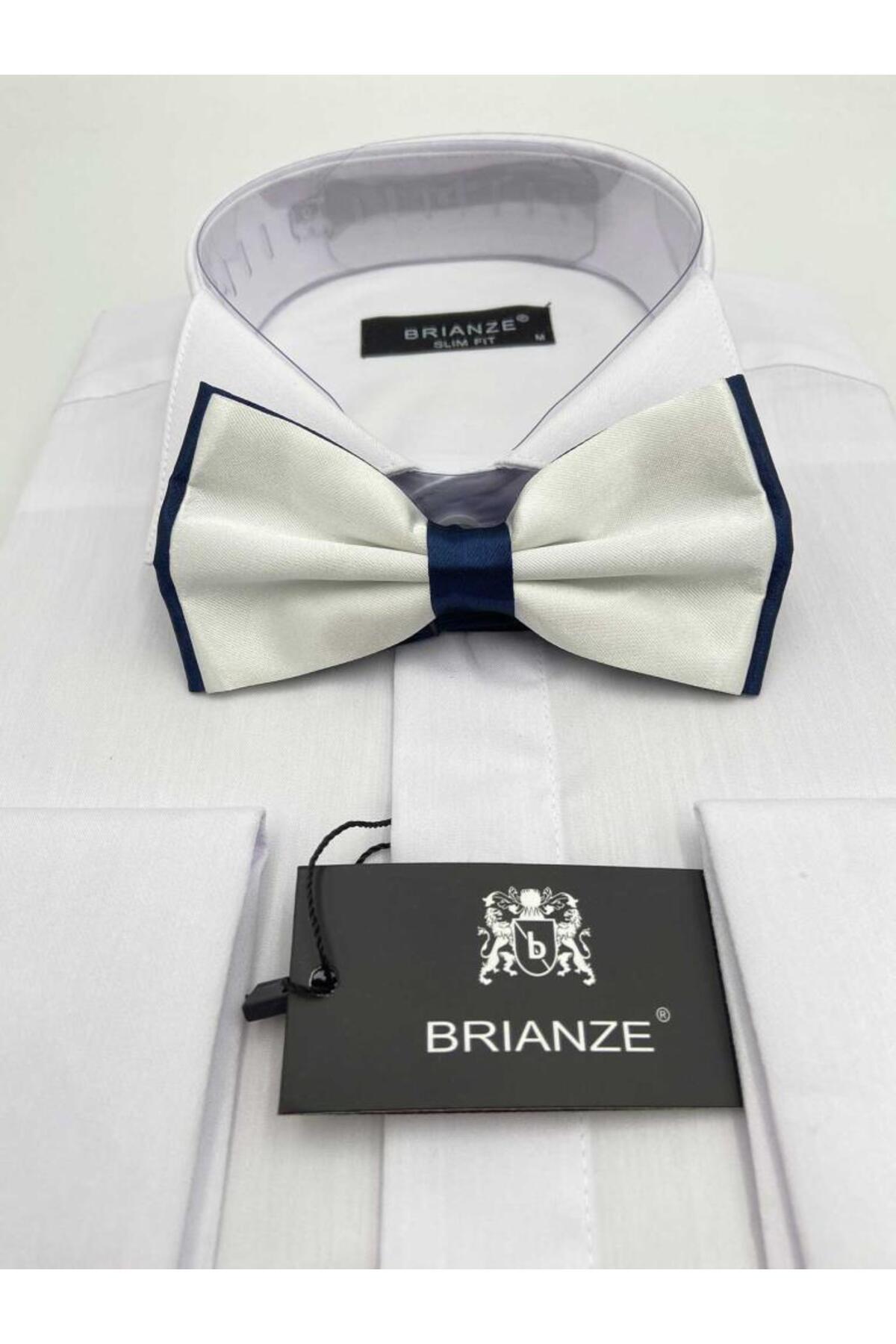  پاپیون ساتن سفید و سرمه‌ای