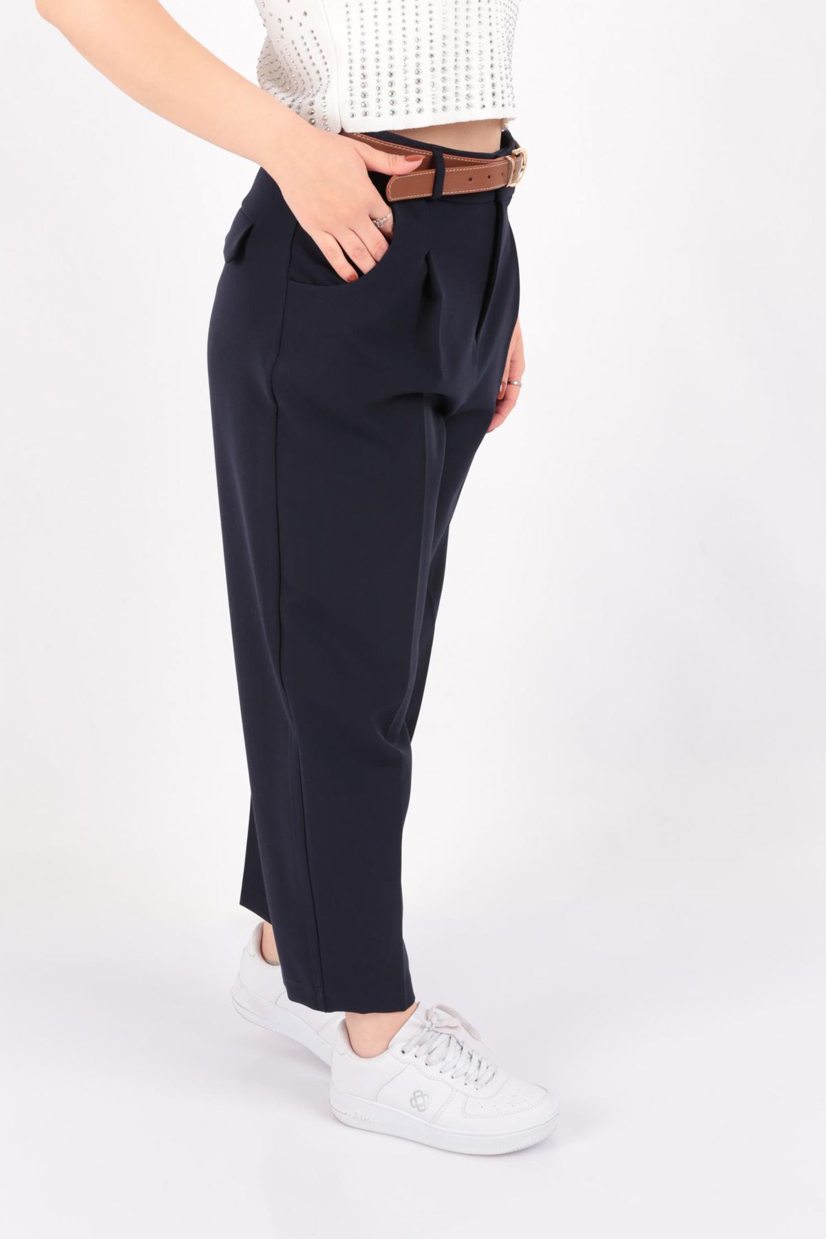 AYHAN-70640 Pantaloni de damă cu centură 3