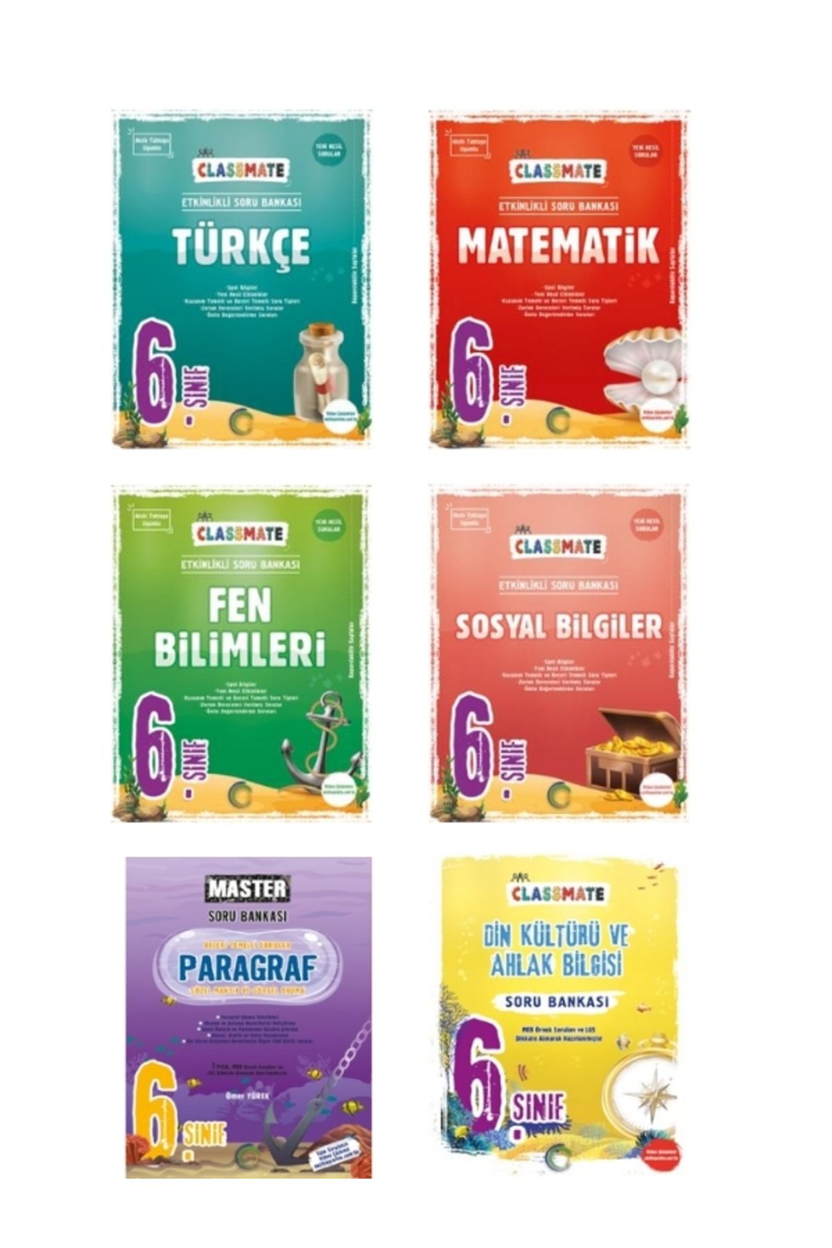 6.Sınıf Classmate Matematik+Türkçe+Fen+Sosyal Bilgiler+Din Kültürü ve Master Paragraf Soru Bankası