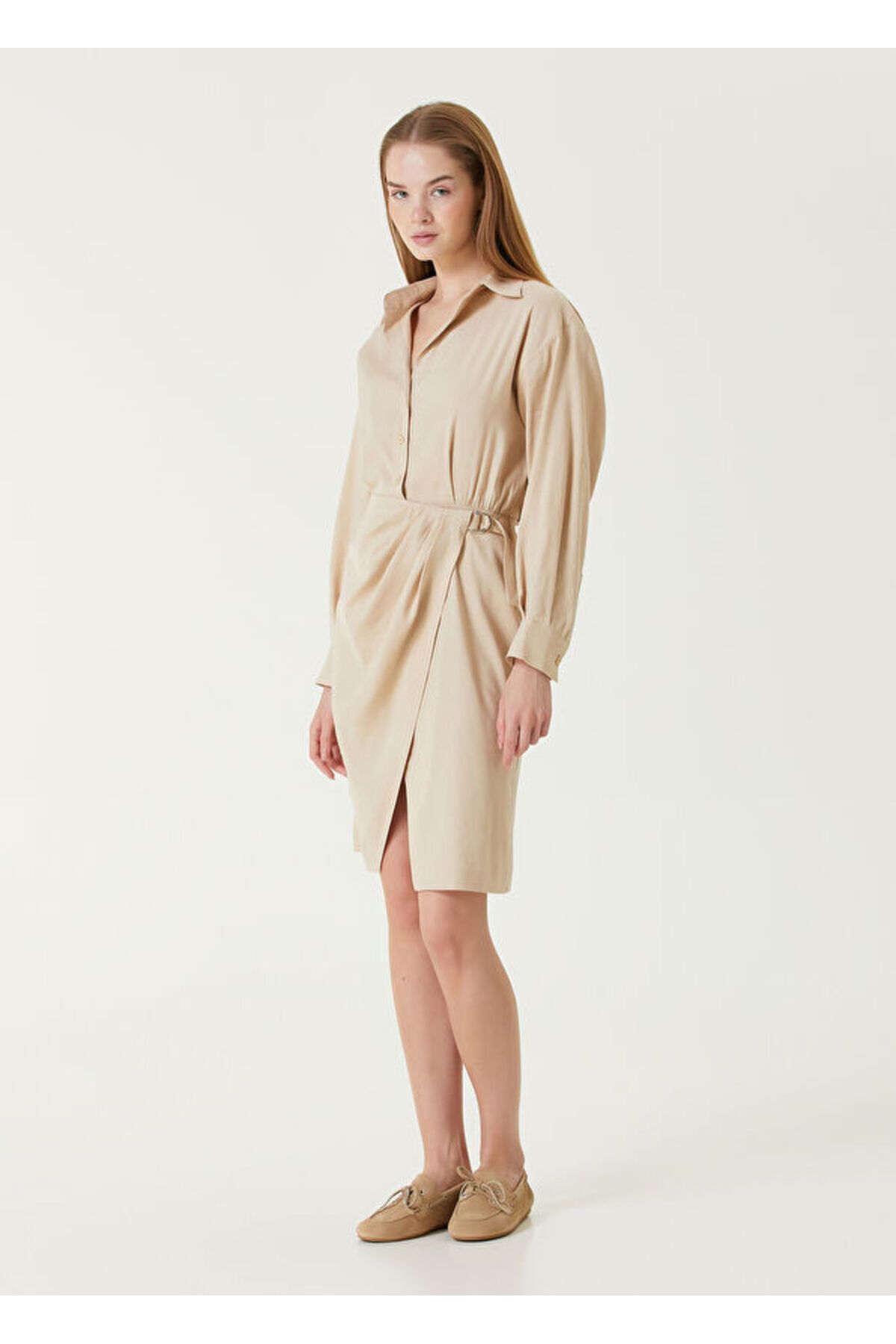 Maje Beige Midi Shirt Dress Wrap Size 34 Trendyol