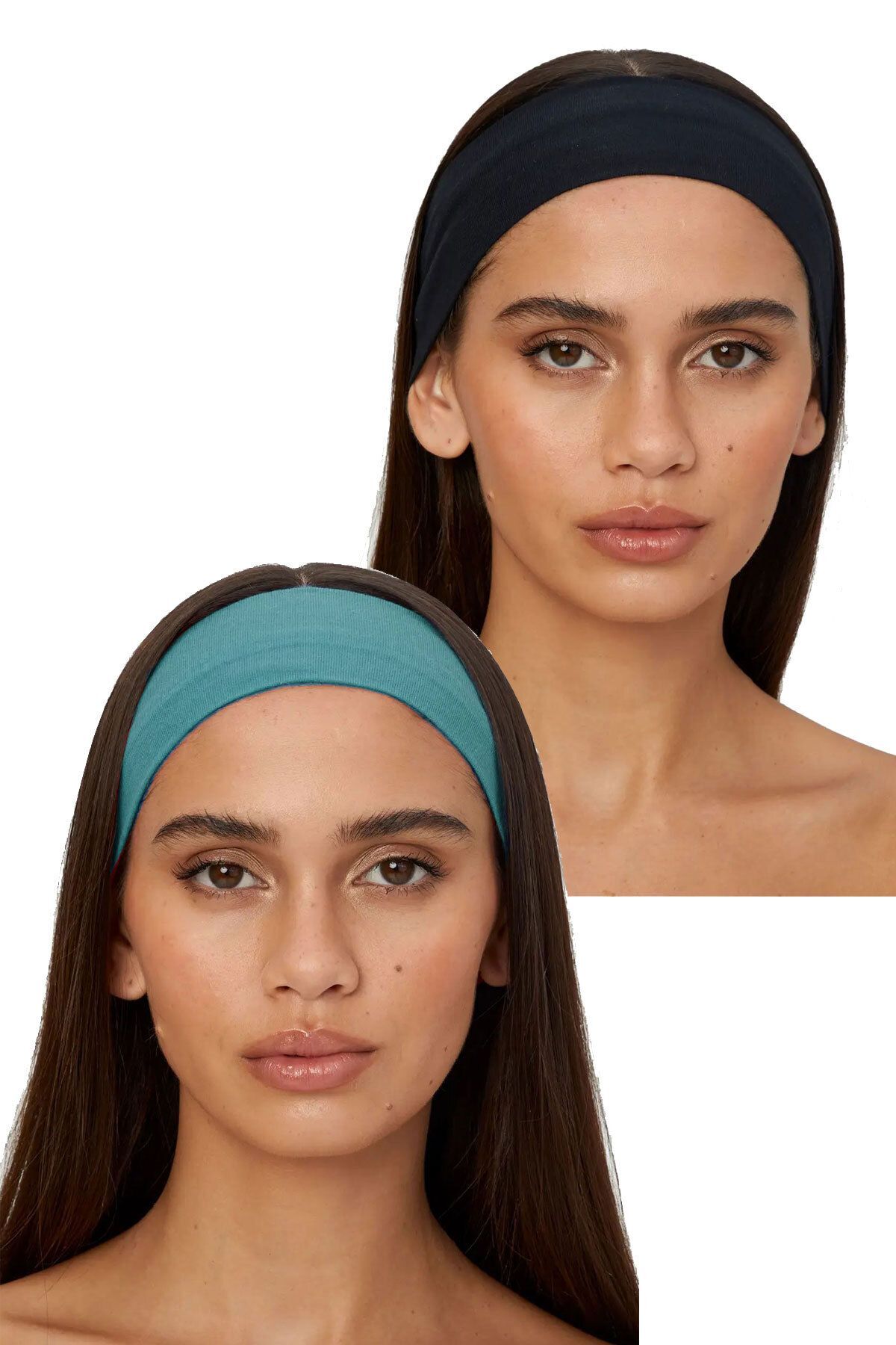 2-Pack Sports Headbands - Women & Men Yoga Makeup Face Washing Headband Set Black & Turquoise