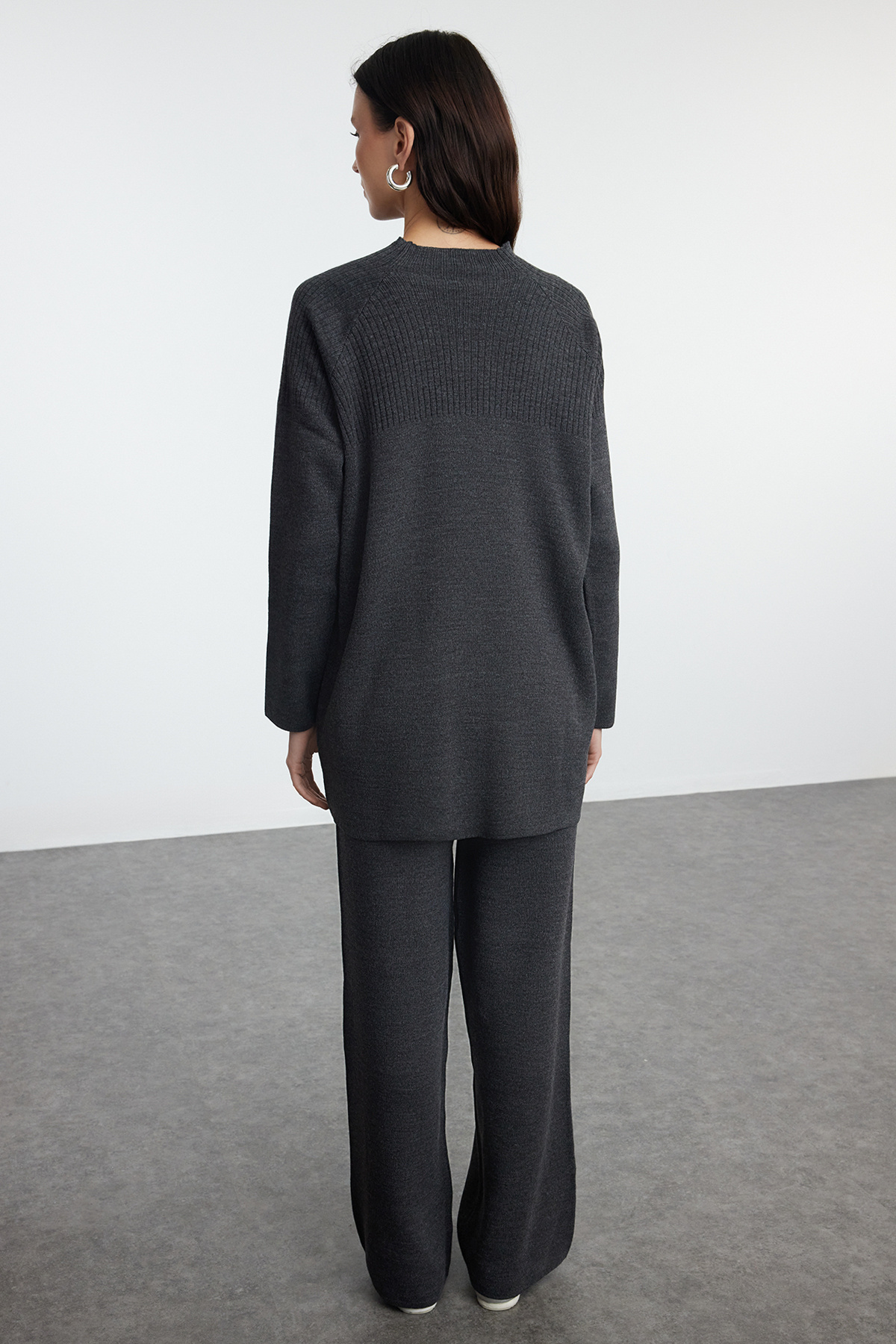 Trendyol Modest-Anthracite Knitwear Top and Bottom Set - Button Detailed TCTAW24US00042 5