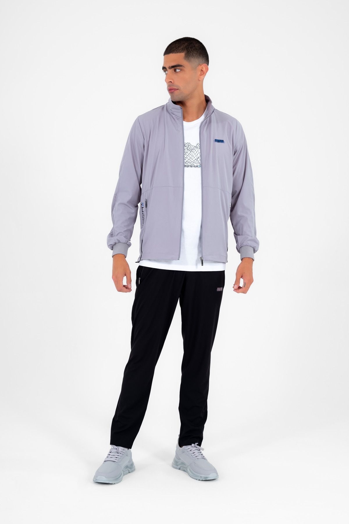 ست گرمکن ورزشی مردانه یقه ORTAK GREY LYCRA BREATHING 4 POCKET SUMMER SLIMFIT TRACKSUIT تیم 6943 Escetic