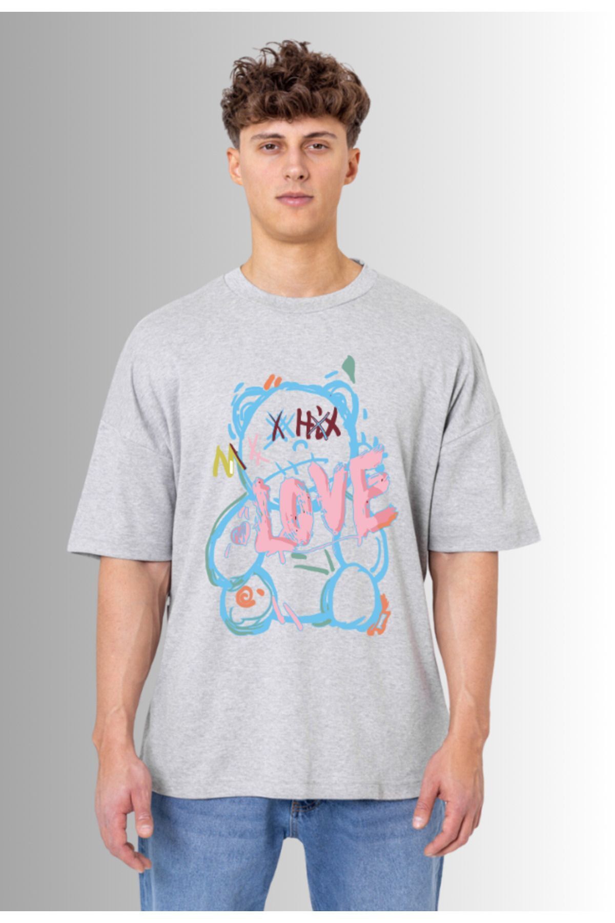 bear love Baskılı Oversize Pamuk Tshirt