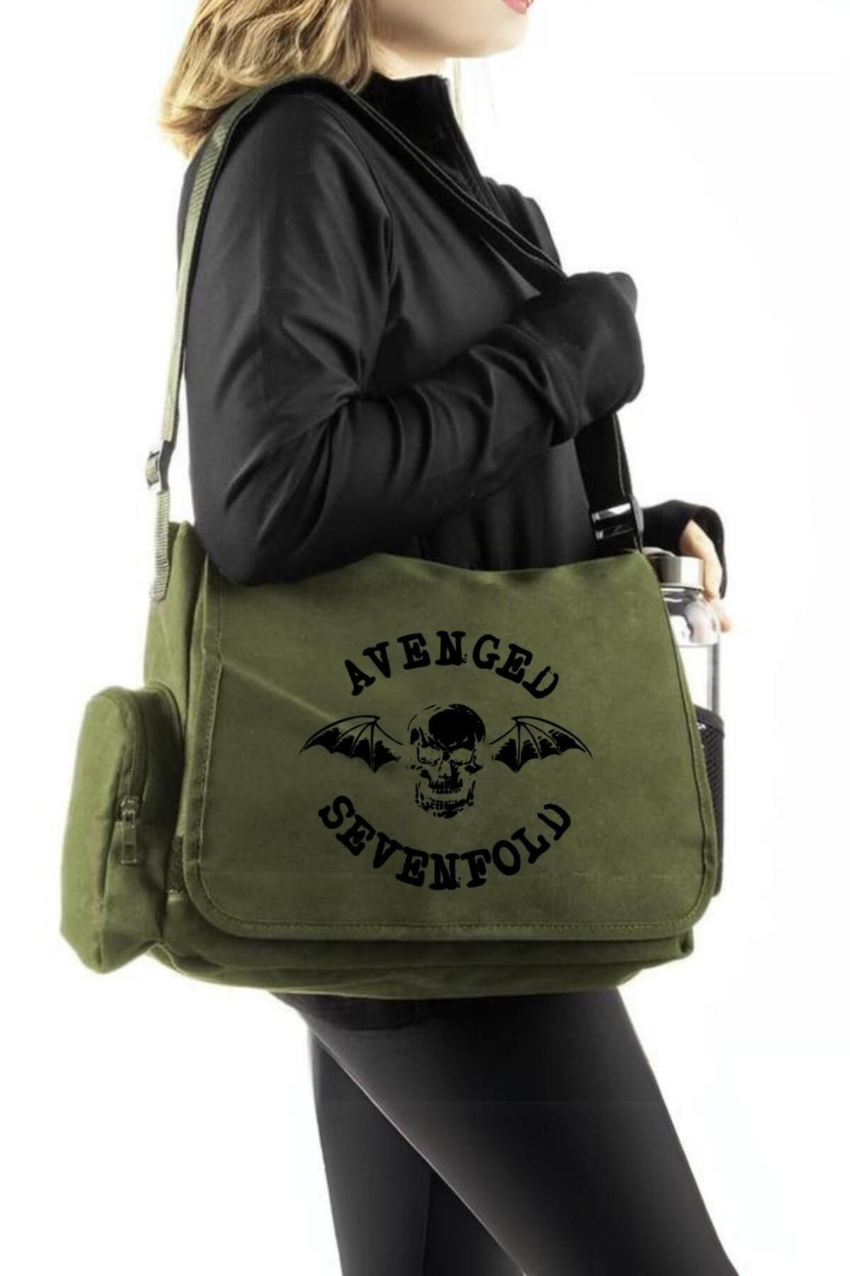 OnlyMoon  Avenged Sevenfold Baskılı Unisex Yeşil Postacı Çantası