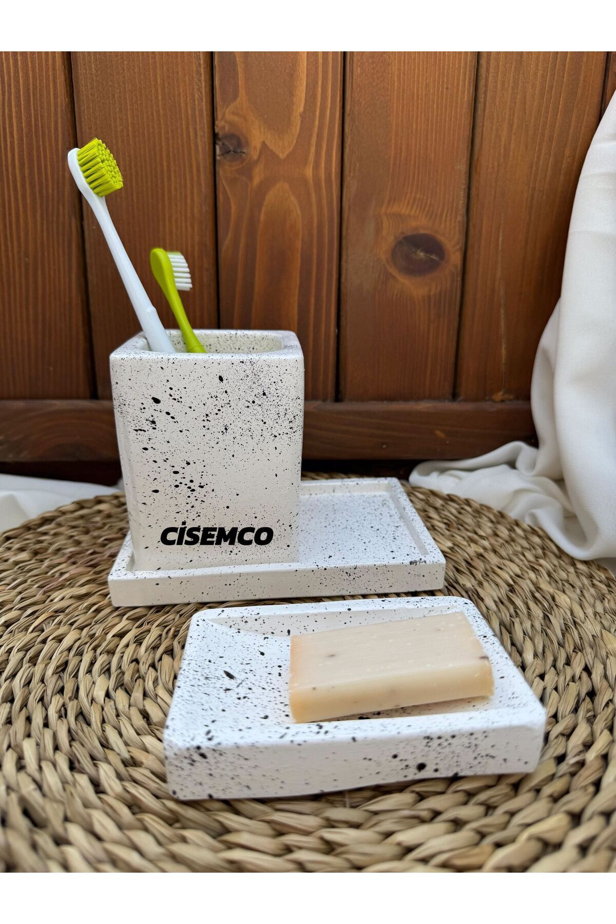 3 Piece Concrete Bathroom Set Solid Soap Dish Toothbrush Holder Decorative Presentation Tray
