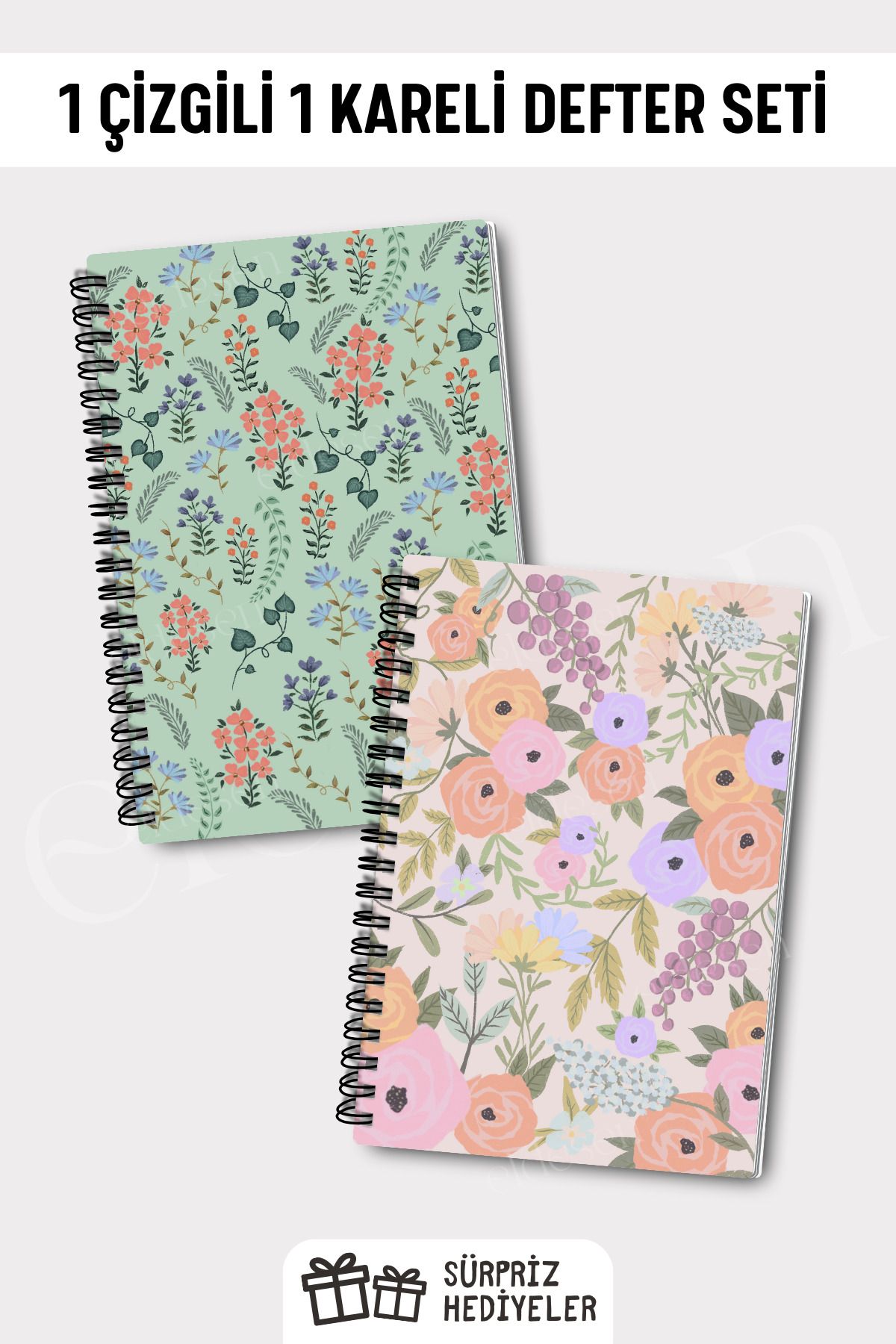 Eldesen Tasarım-A5 Size 50 Sheets 100 Pages - Checked and Lined 2-Piece Notebook Set 1