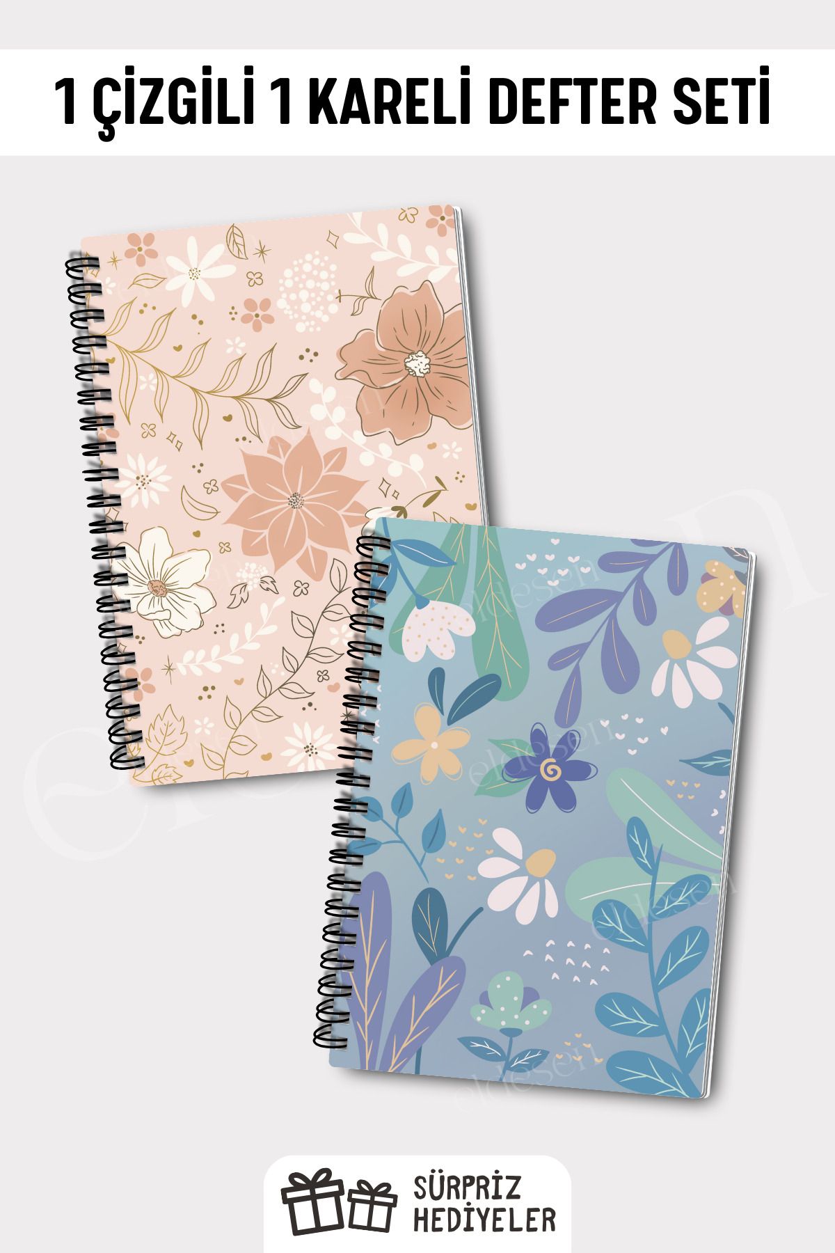 Eldesen Tasarım-A5 Size Set of 2 - Checked and Lined 50 Sheets 100 Pages Notebook 1