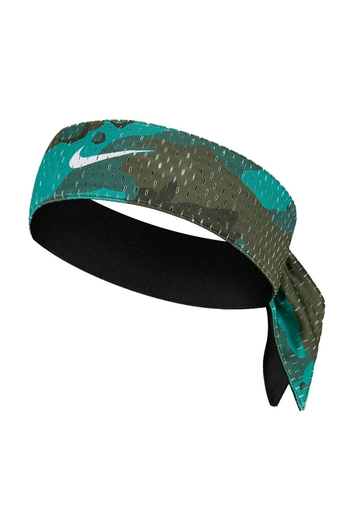 Nike-Dri Fit Head Tie Bandana Double Sided Tennis Player Headband Green Camouflage And Black 5