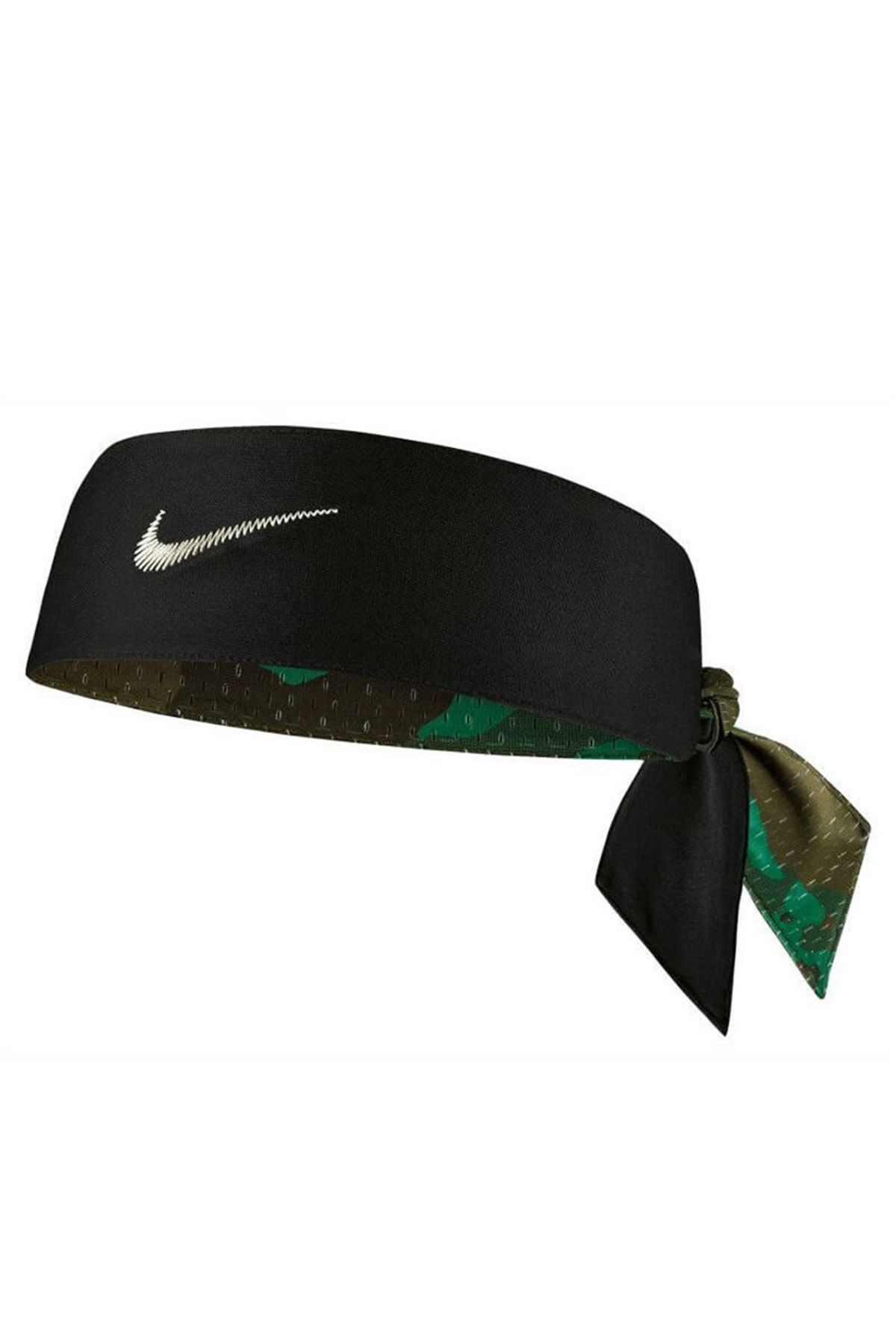 Nike-Dri Fit Head Tie Bandana Double Sided Tennis Player Headband Green Camouflage And Black 2
