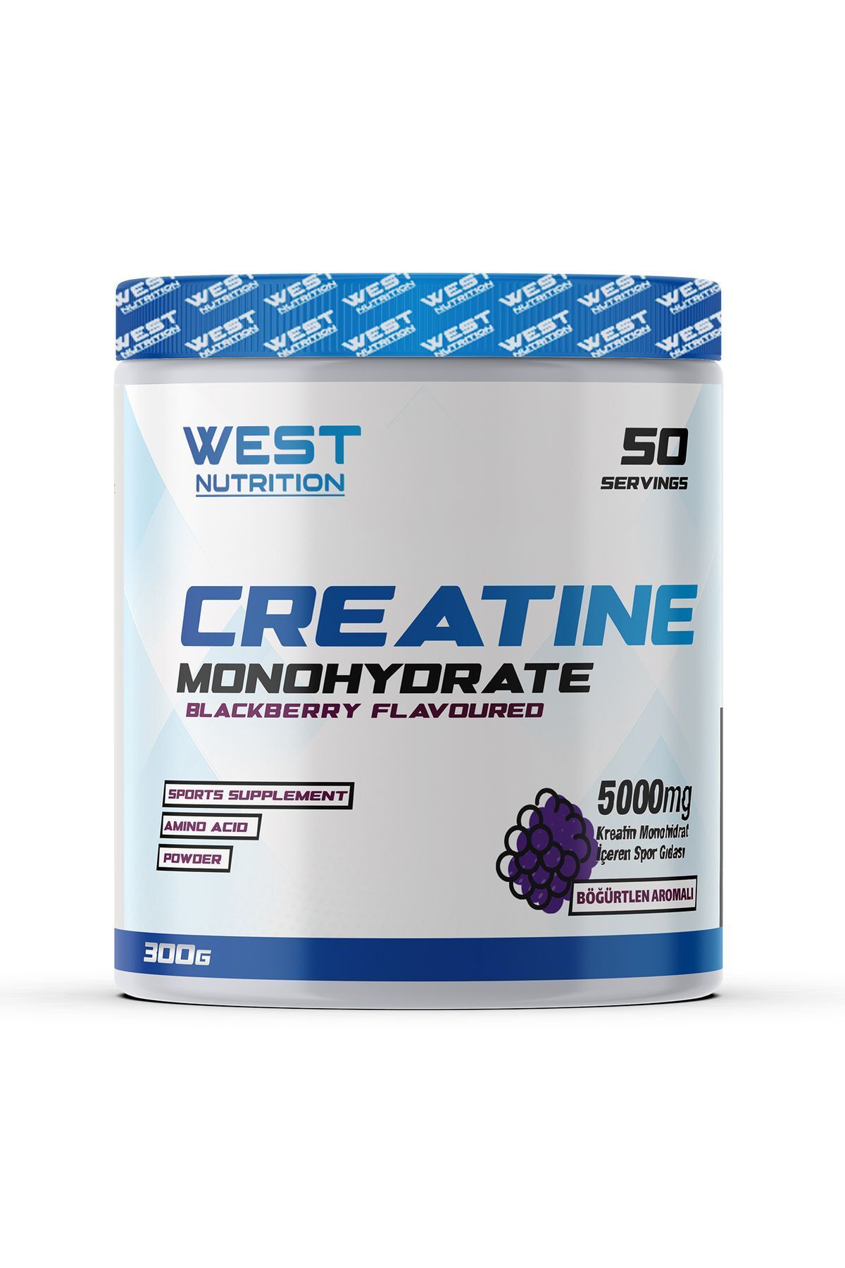 West Nutrition Kreatin Monohidrat ( Creatine ) 300 Gr 50 Servis Böğürtlen Aromalı