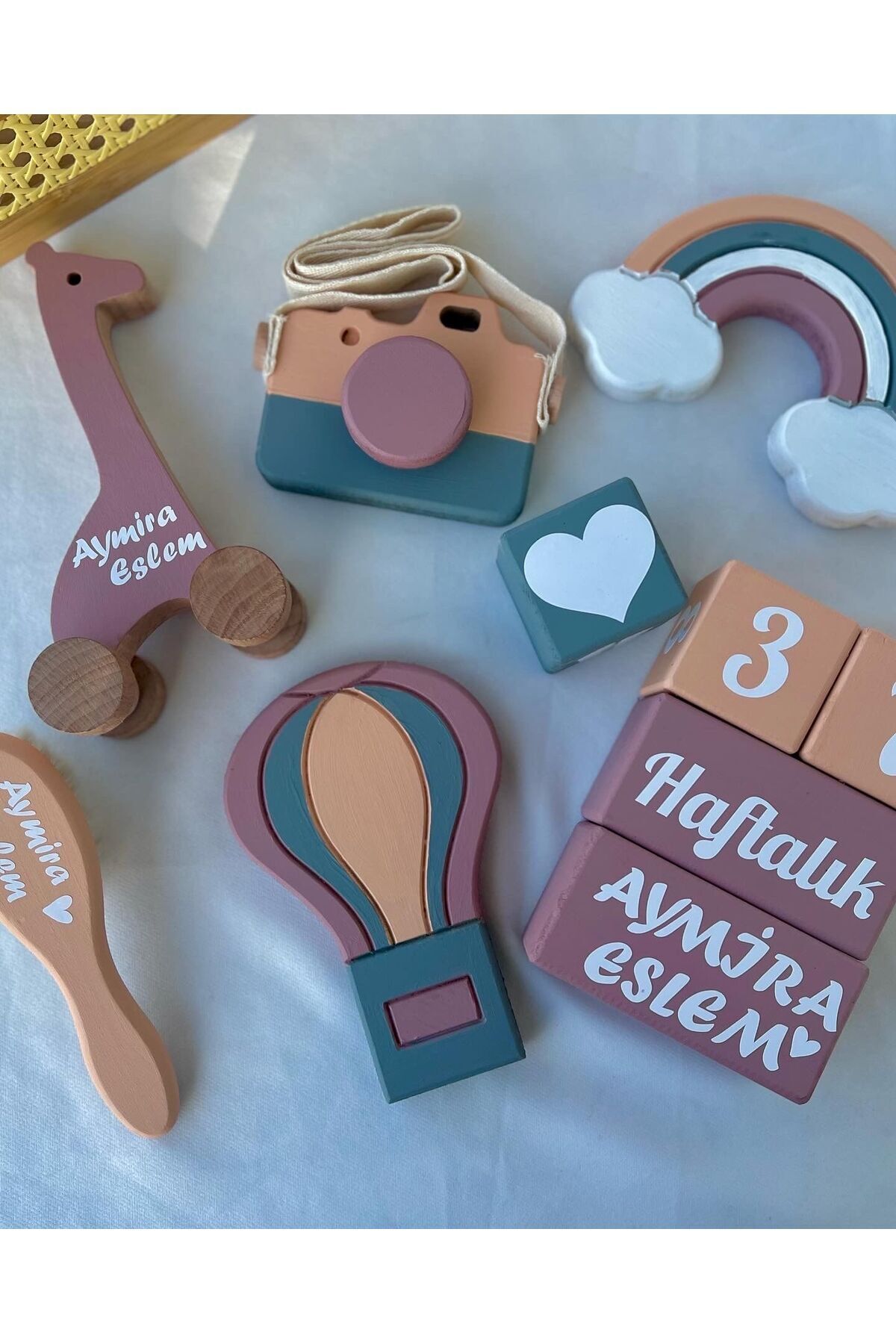Pembe gri objeli bebek çekim aksesuarı