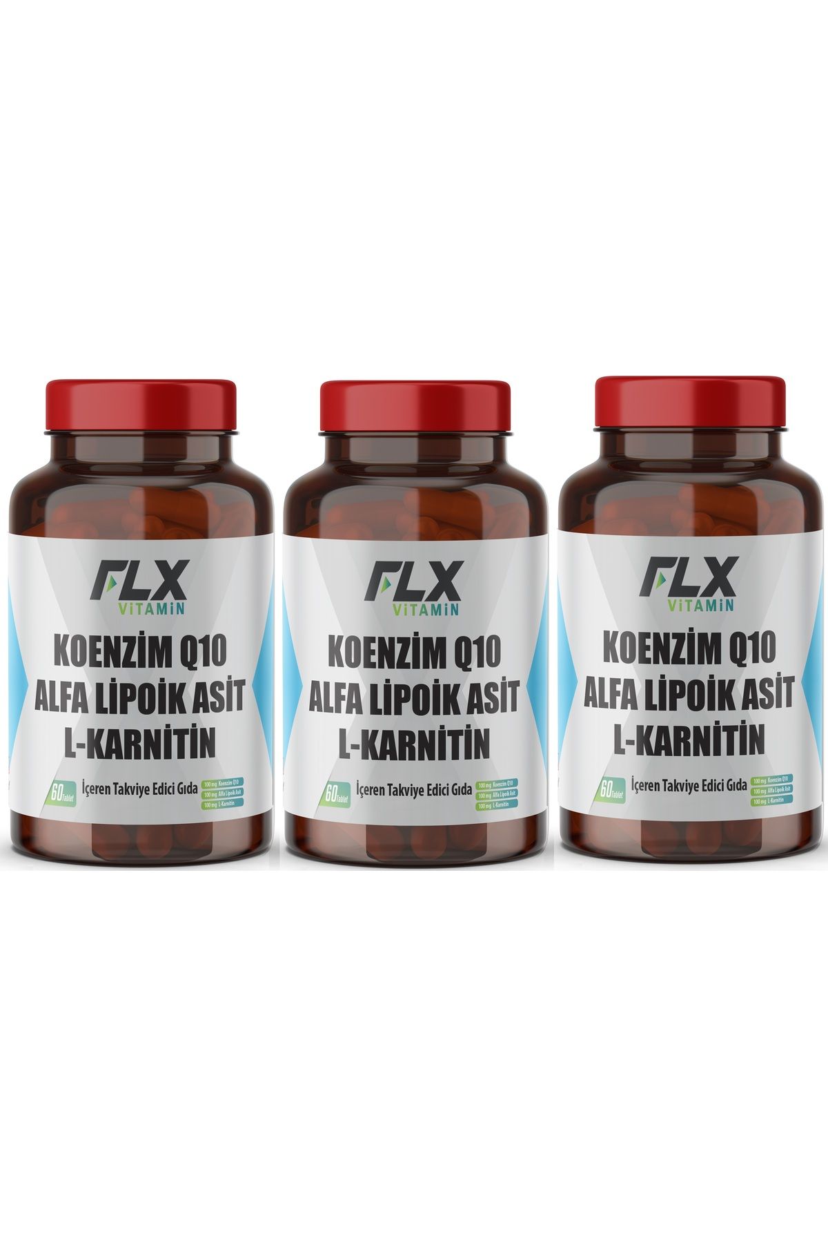 FLX Koenzim Q-10 Alfa Lipoik Asit L-karnitin Coenzyme Q10 100 Mg 60 Tablet X 3 Kutu
