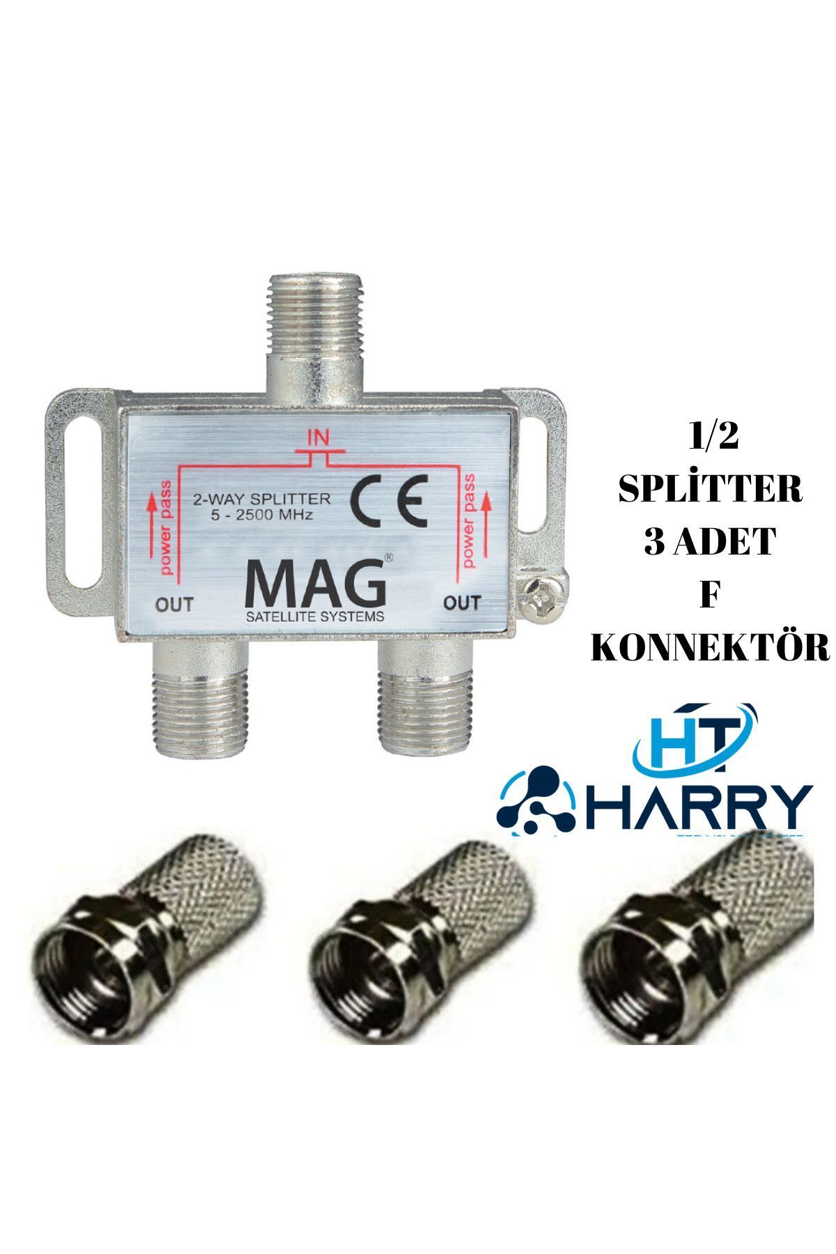 1 Uydu Anteni Ile 2 Tv Bağlayan Uydu Dağıtıcı Sinyal Bölücü Splitter 2500 Mhz+ 3 Adet F Konnektör
