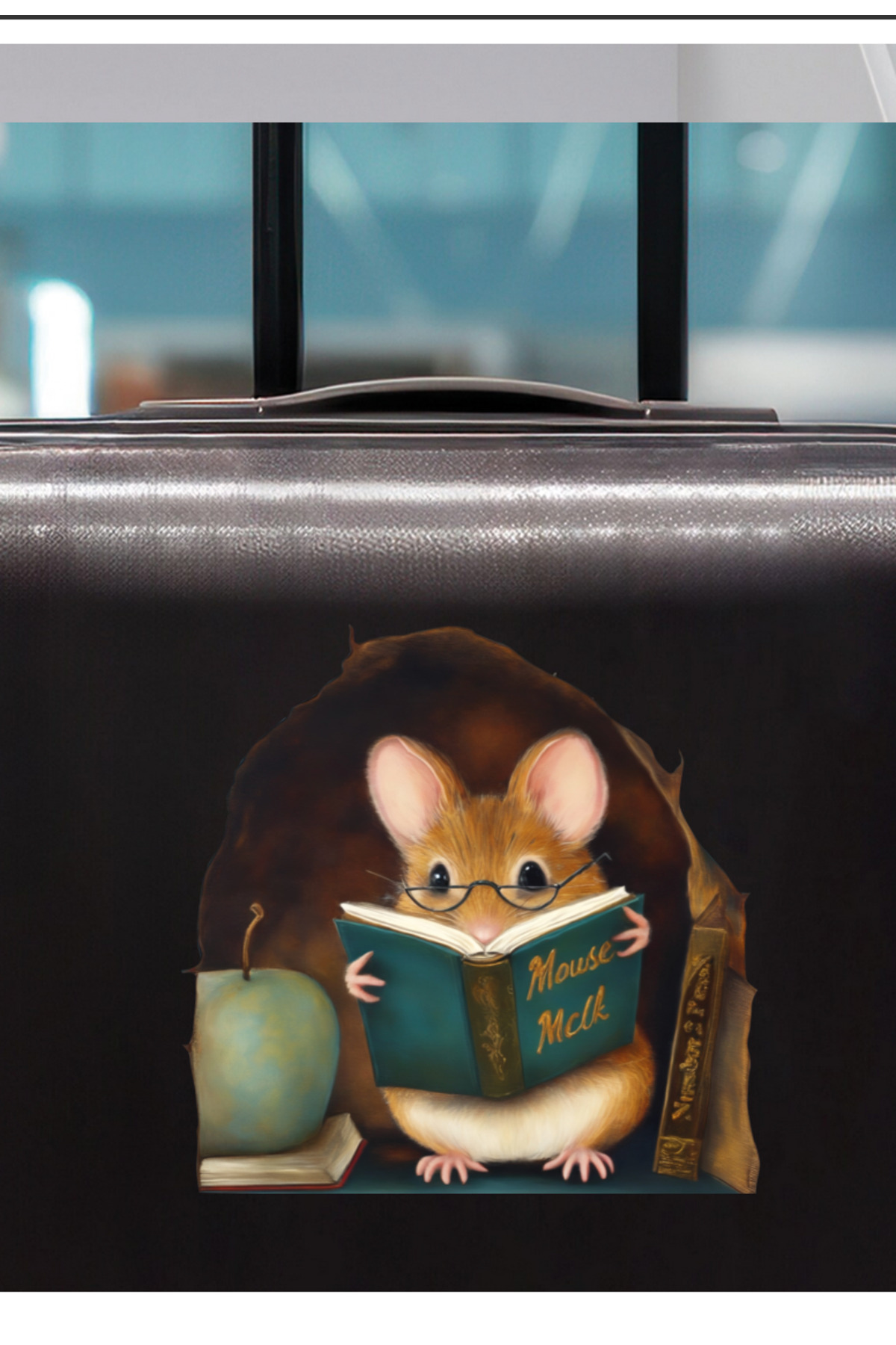 Sim Tasarım Gözlüklü Kitap Sever Fare Koridor Cam Priz Ev Dekorasyon Sticker fotoğrafı 3 (önizleme)