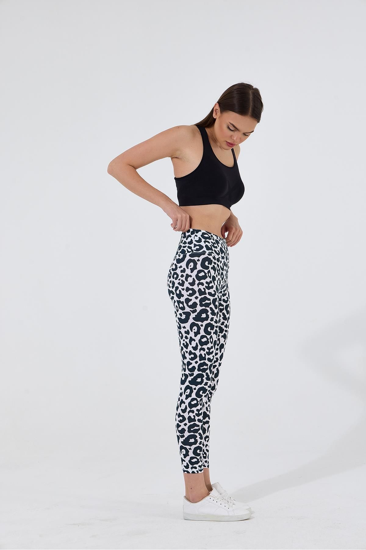 Polo State-Jambiere de damă cu talie înaltă din lycra cu model leopard - alb 2