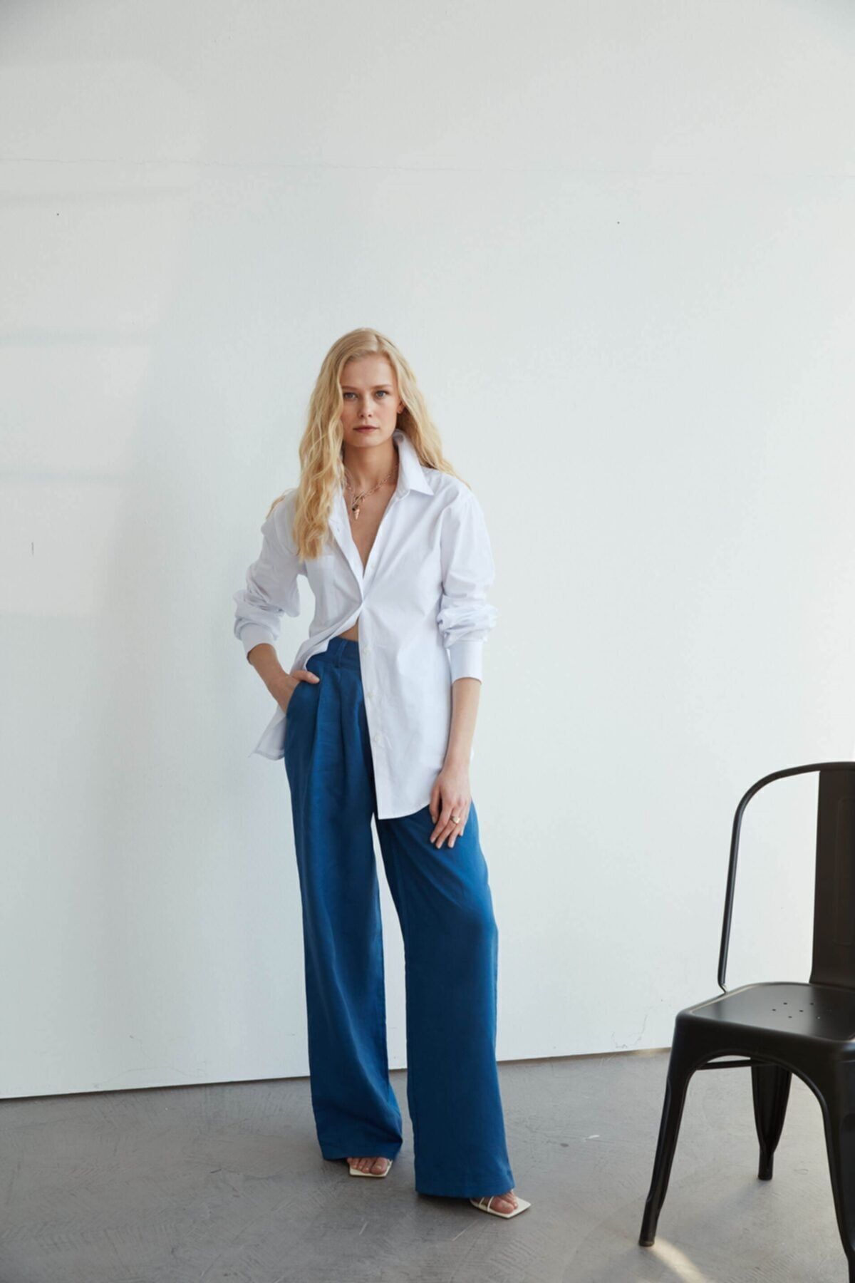 VATKALI-Leinenhose mit weitem Bein, Marineblau 6