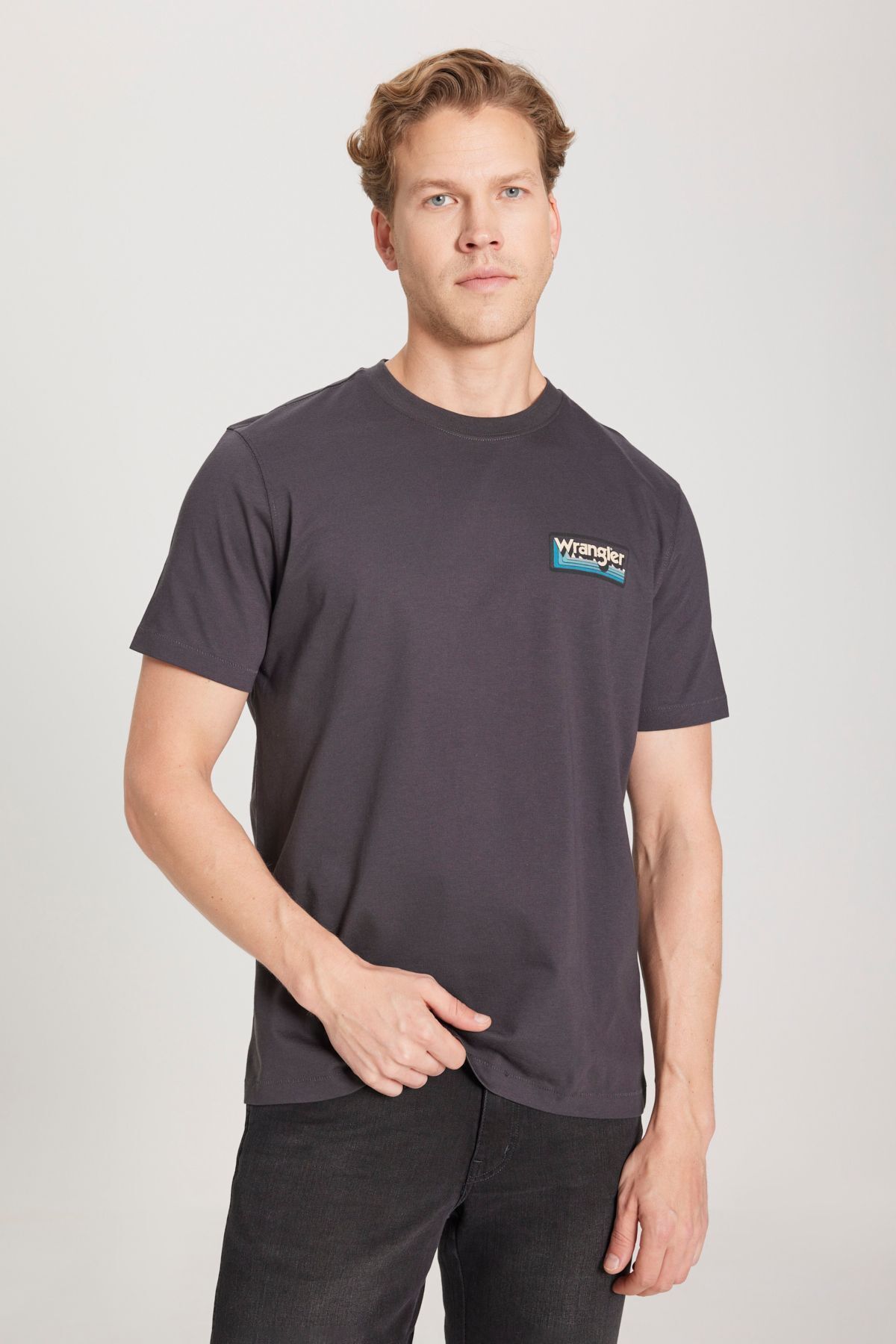 تی شرت مشکی مردانه به طور منظم مناسب گردن دوچرخه کلاس طبیعی 100 ٪ پنبه T shirt Wrangler
