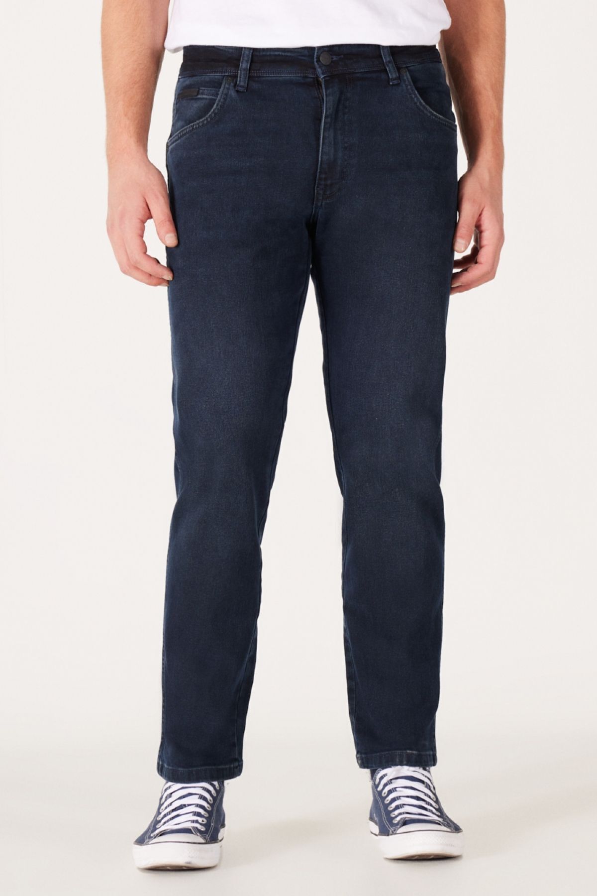 شلوار جین آبی مردانه با انعطاف پذیر تیره به طور منظم مناسب کمر Wrangler