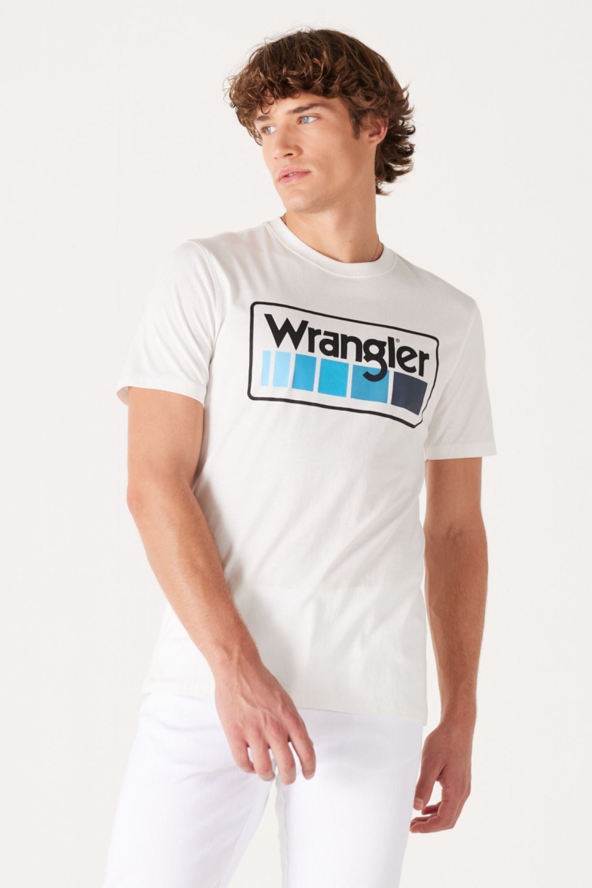 تی شرت سفید مردانه یقه دوچرخه برش معمولی به طور منظم 100 ٪ پوست چهل کشتی Wrangler
